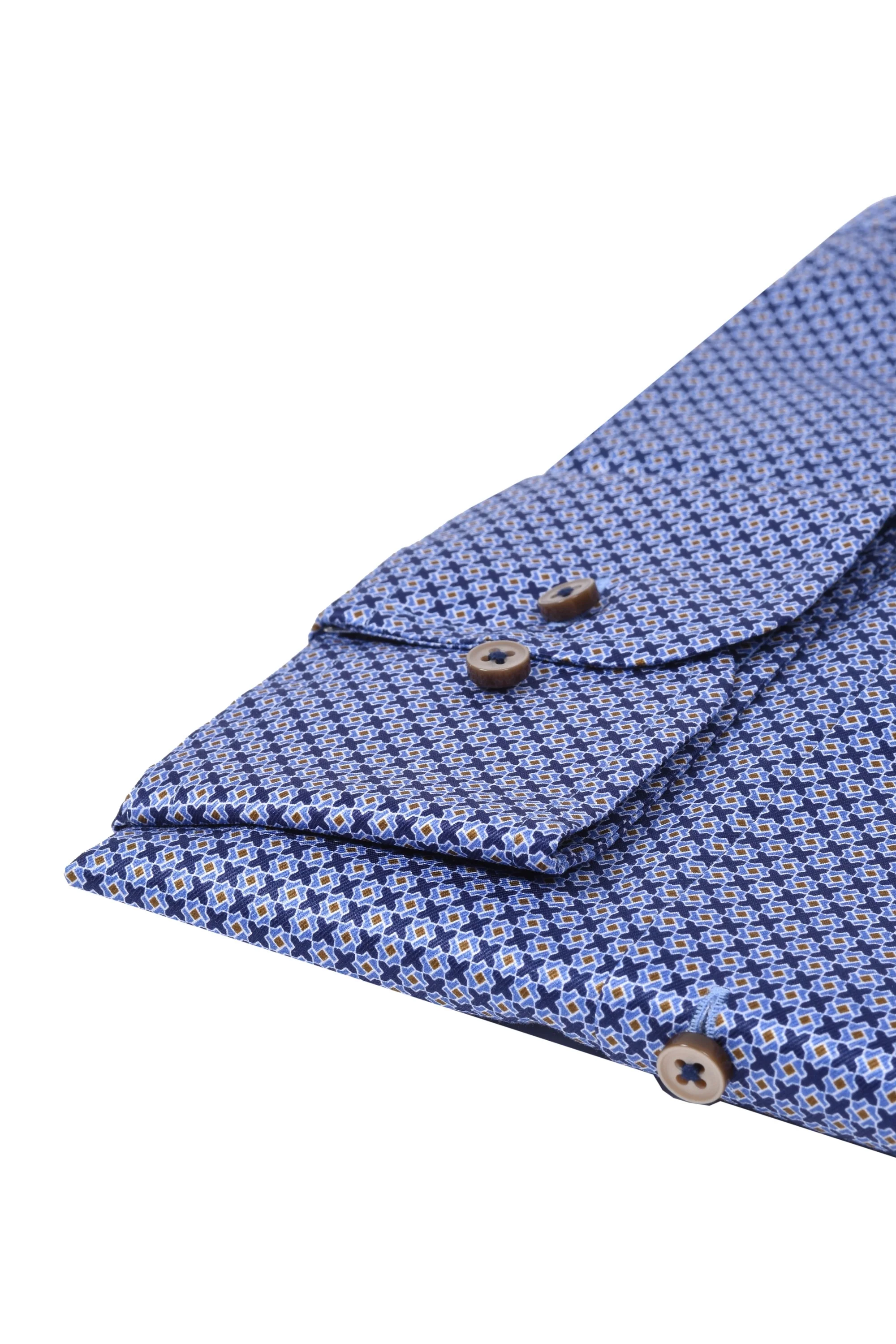 Eterna Cut Away Collar Long Sleeved Shirt Blue Patterned - Image 4