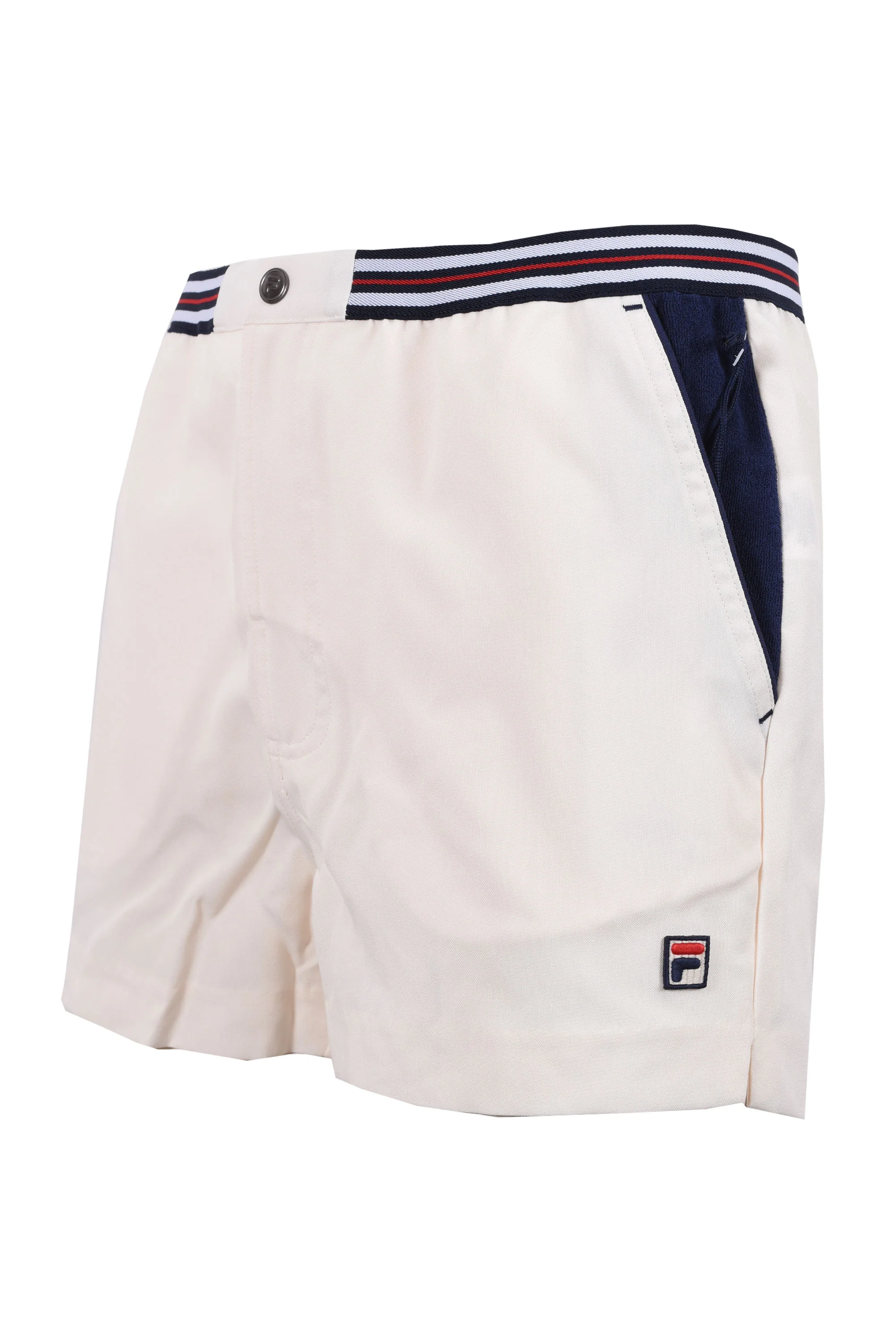 FILA HIGHTIDE 4 TERRY POCKET STRIPE SHORTS GARDENIA/FILA NAVY - Image 2