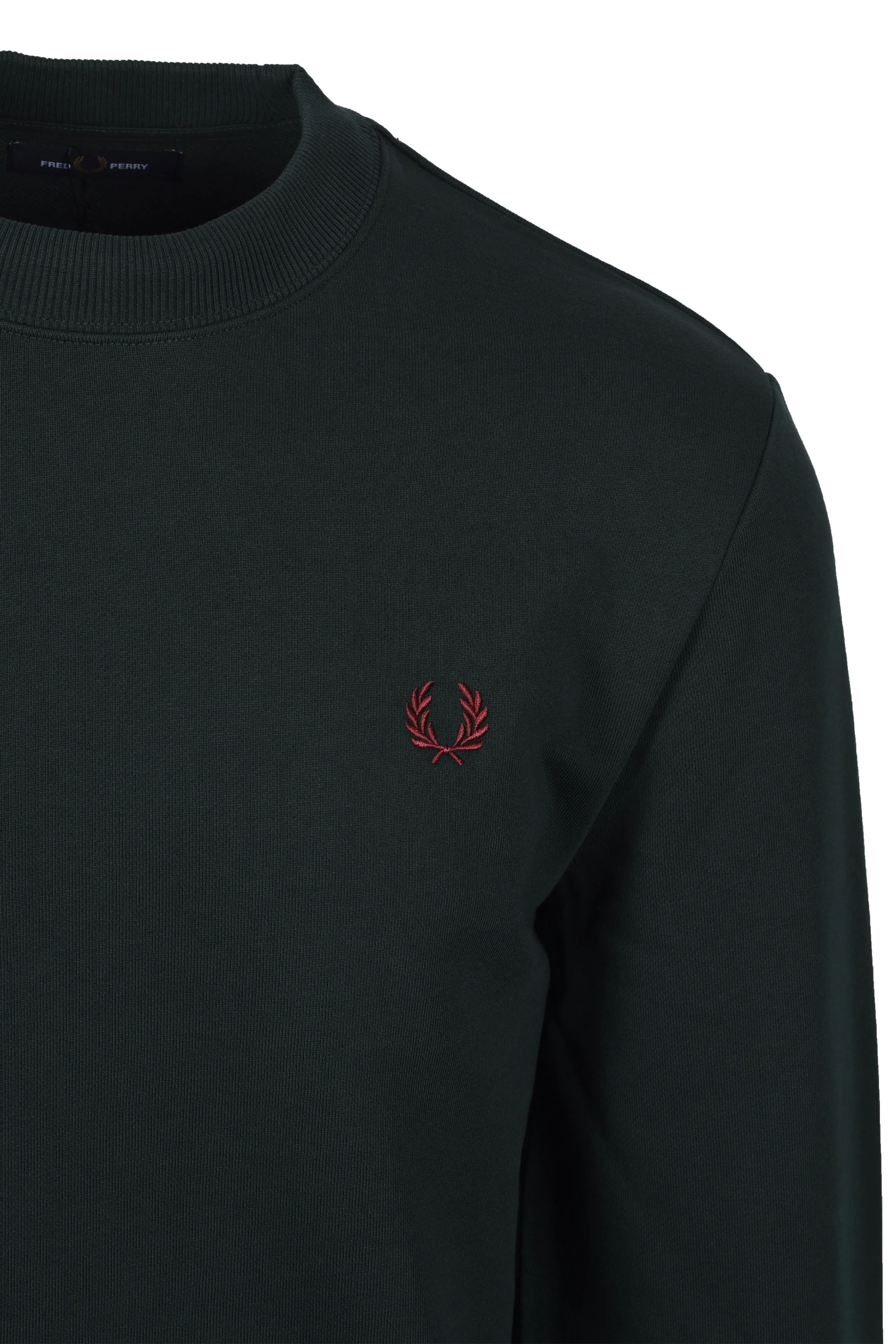 FRED PERRY CREW NECK SWEATSHIRT GRASSROOT GREEN/STOCKPORT BLUE/OXBLOOD - Image 2