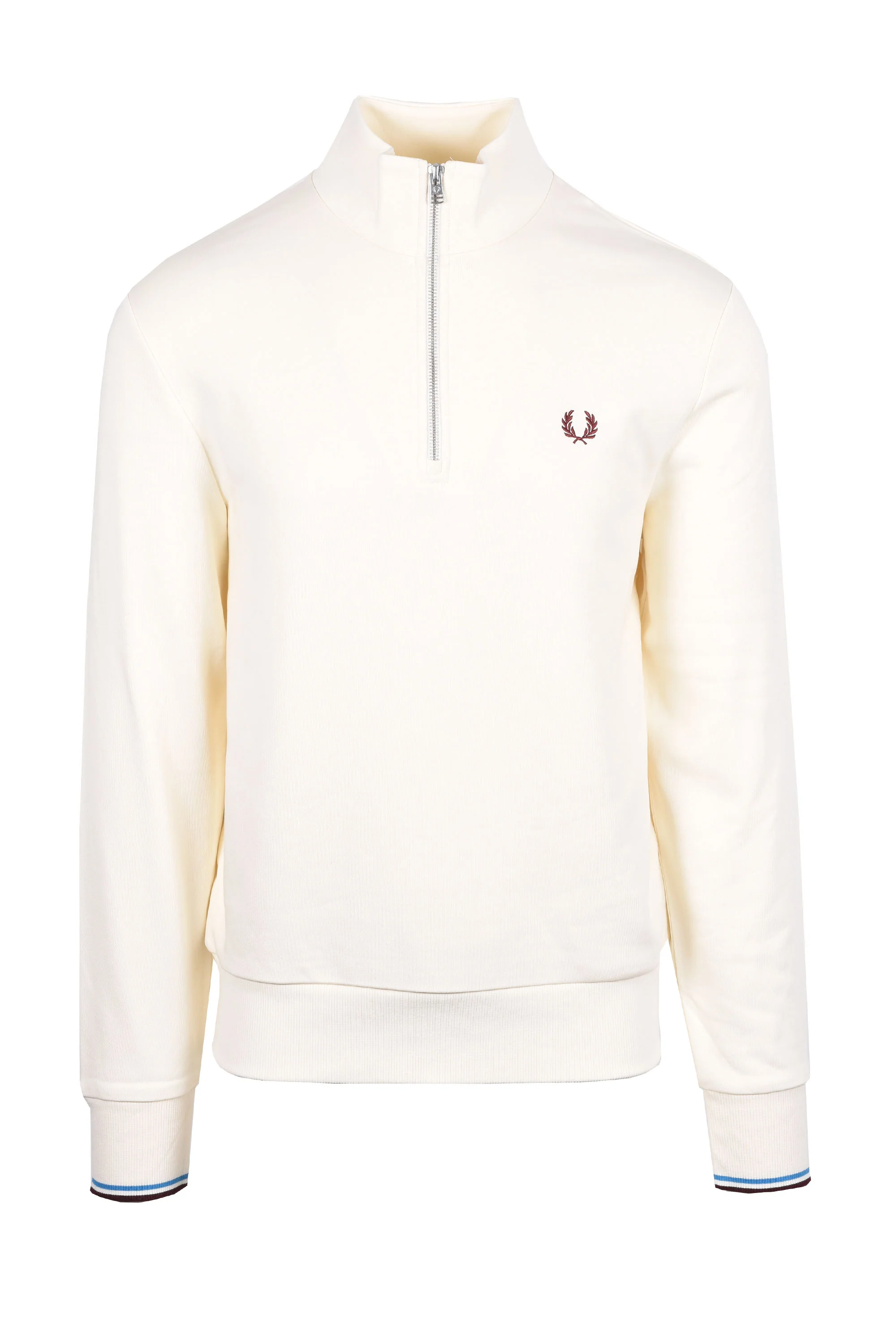 Fred Perry Half Zip Sweatshirt Ecru/Court Blue/Oxblood