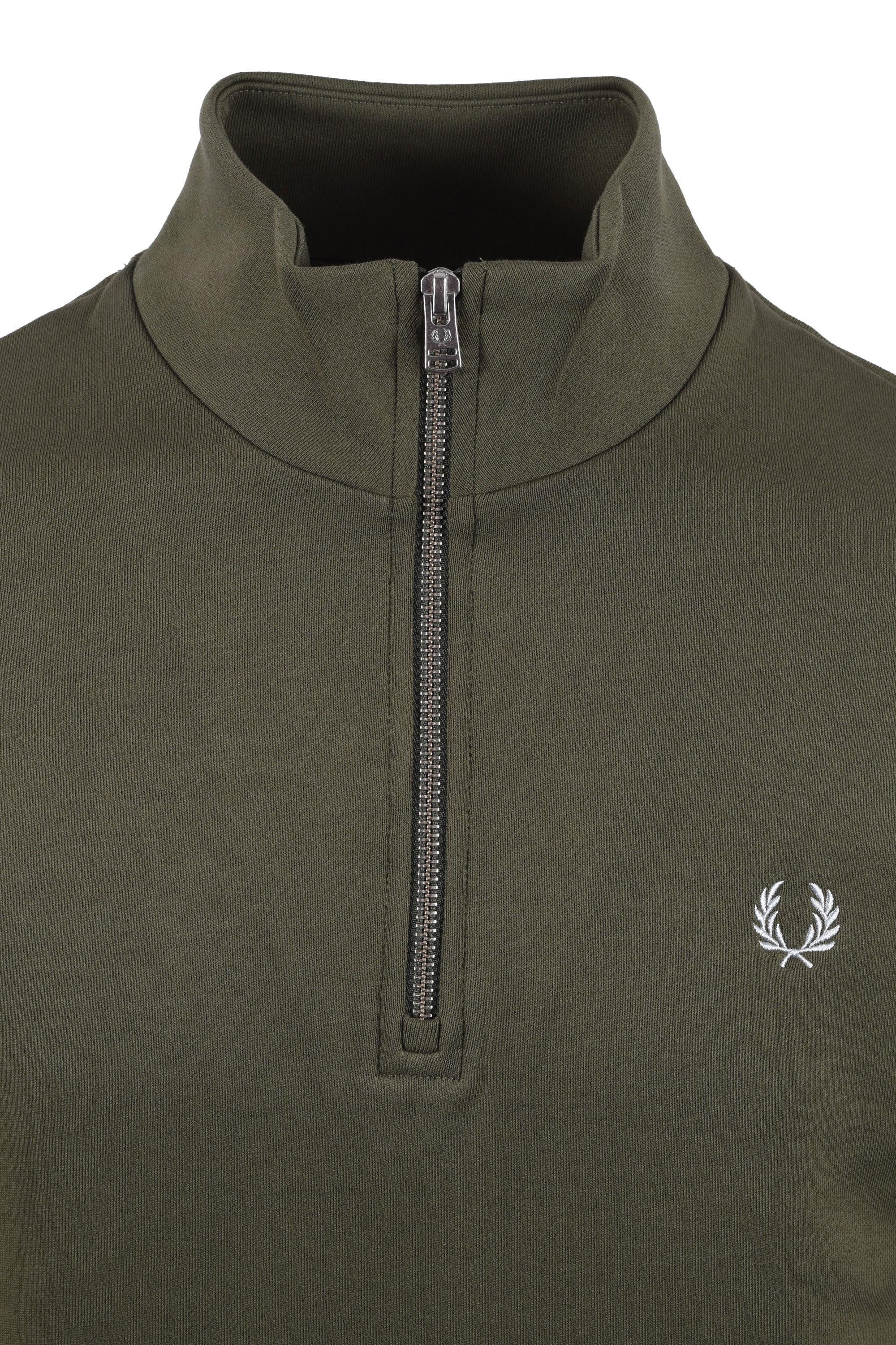 FRED PERRY HALF ZIP SWEATSHIRT LAUREL GREEN/ECRU/DUSKY BLUE - Image 2