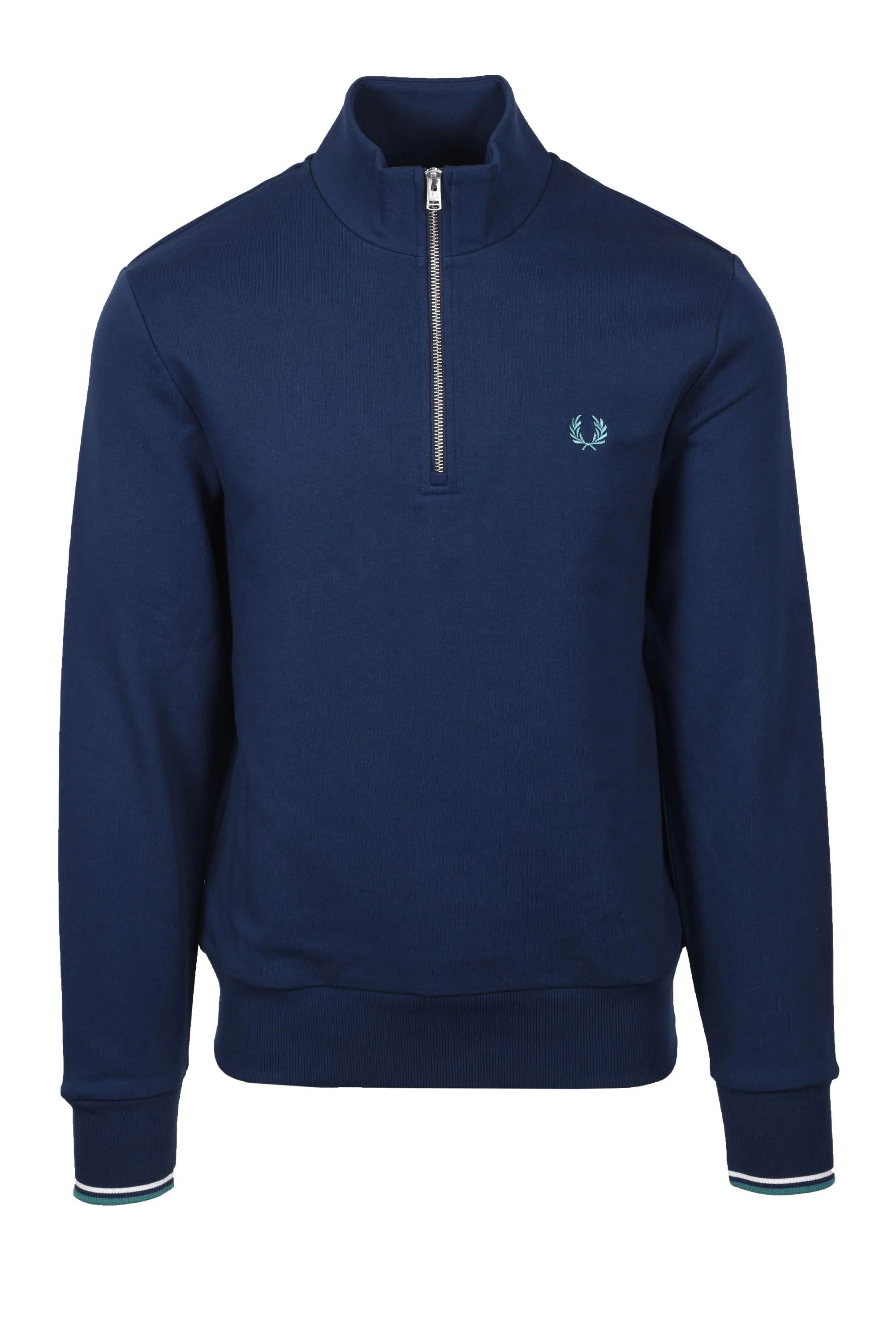 FRED PERRY HALF ZIP SWEATSHIRT TENNIS BLUE/SNOW WHITE/DEEP MINT
