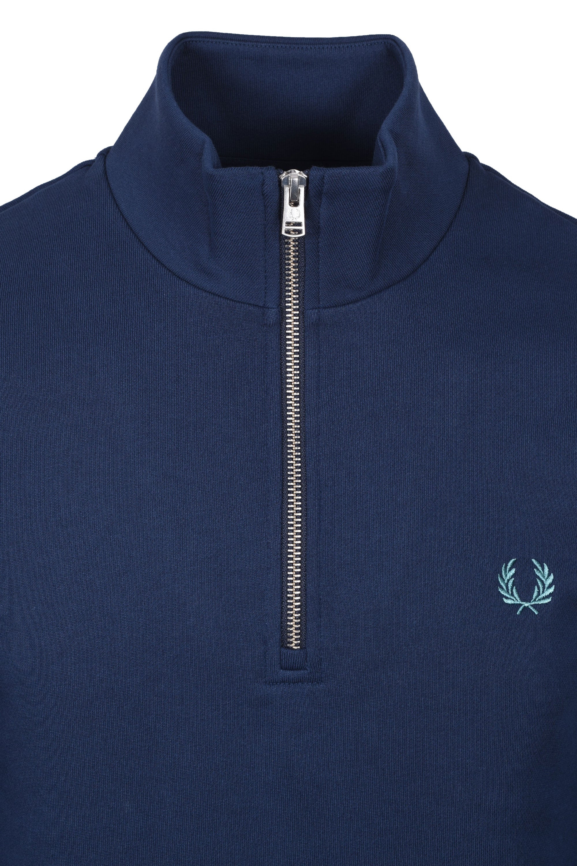 FRED PERRY HALF ZIP SWEATSHIRT TENNIS BLUE/SNOW WHITE/DEEP MINT - Image 2