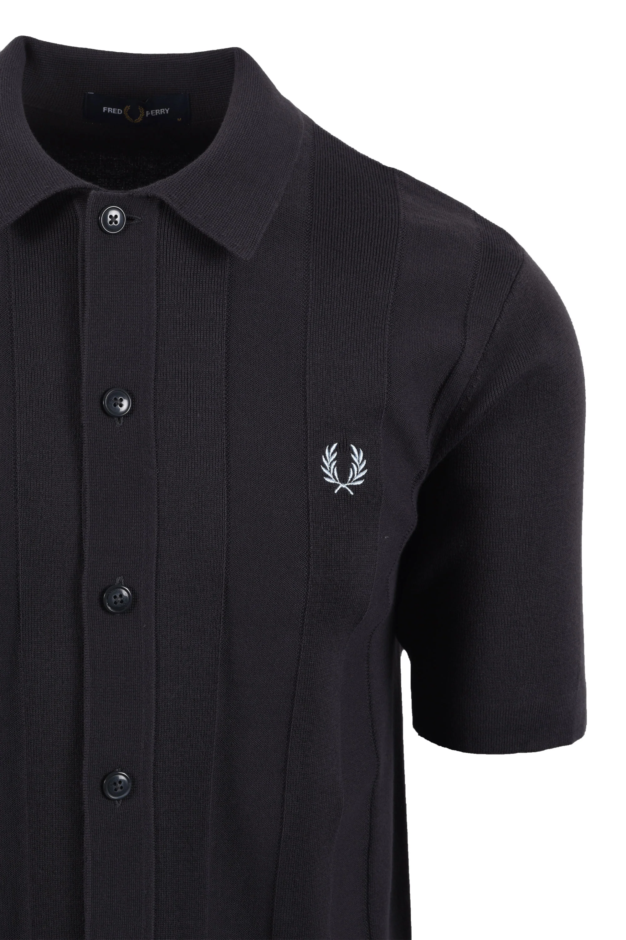 FRED PERRY STRIPE BUTTON THROUGH POLO SHIRT ANCHOR GREY - Image 2