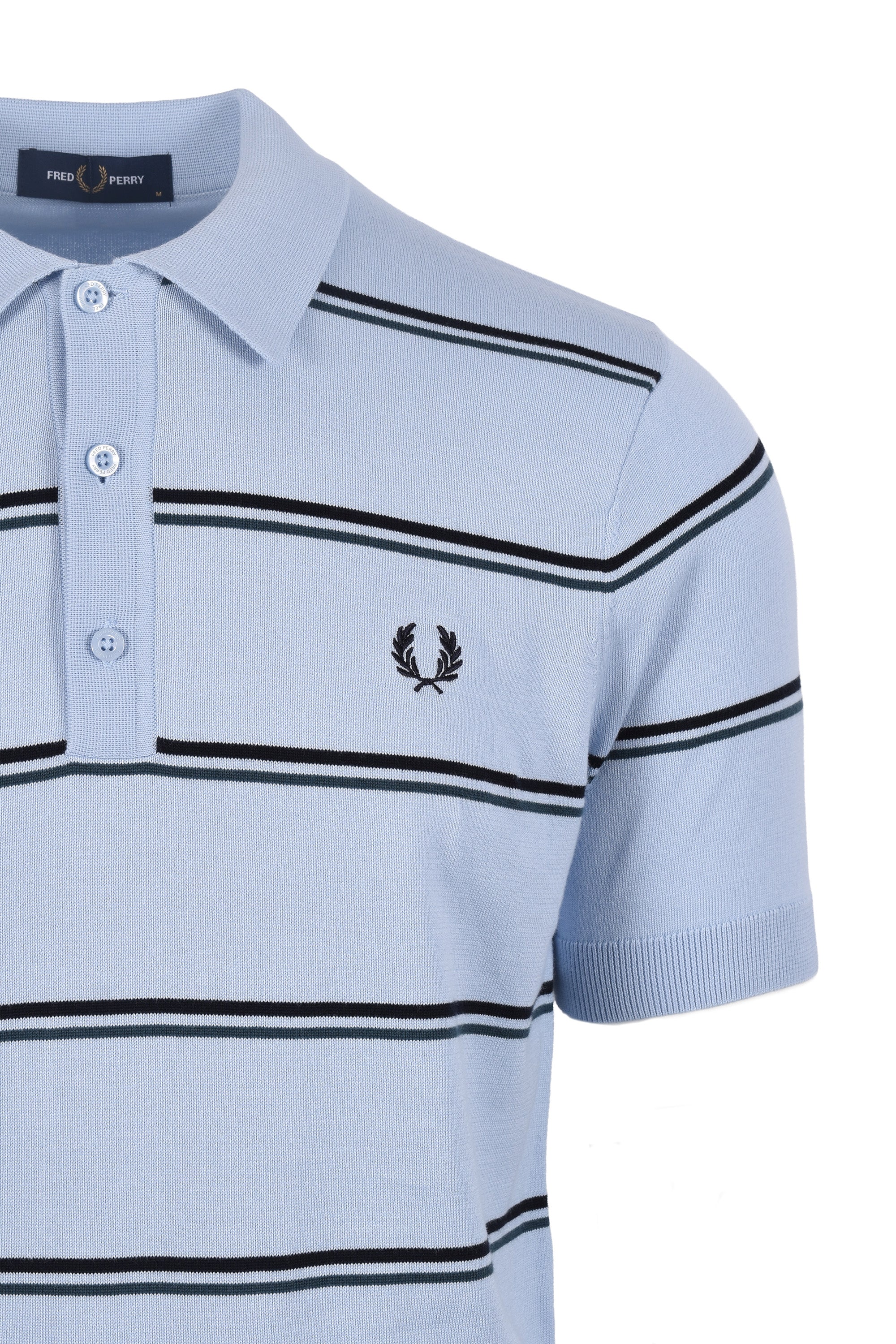 Fred Perry Striped Knitted Polo Shirt Light Smoke - Image 3
