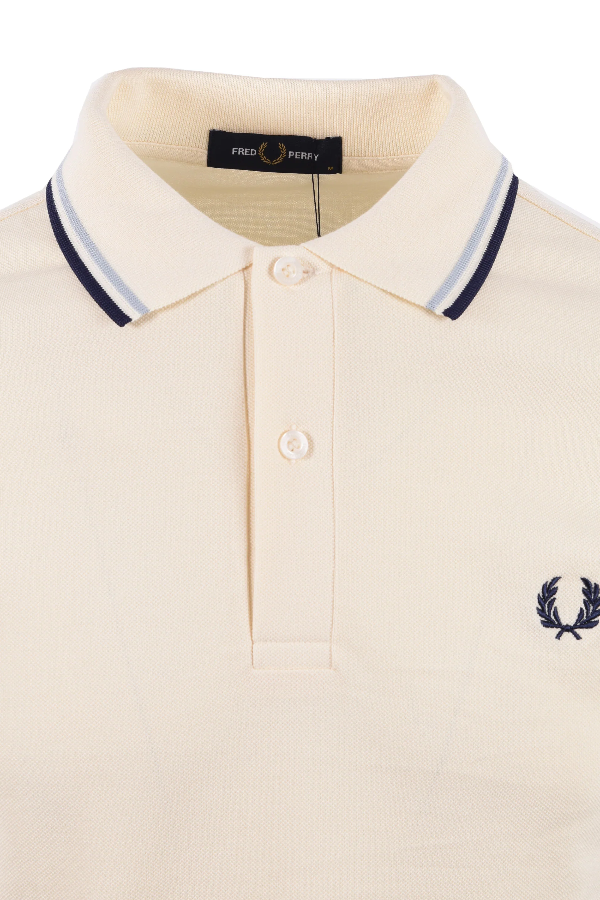 FRED PERRY TWIN TIPPED POLO ECRU/DUSKY BLUE/FRENCH NAVY - Image 2