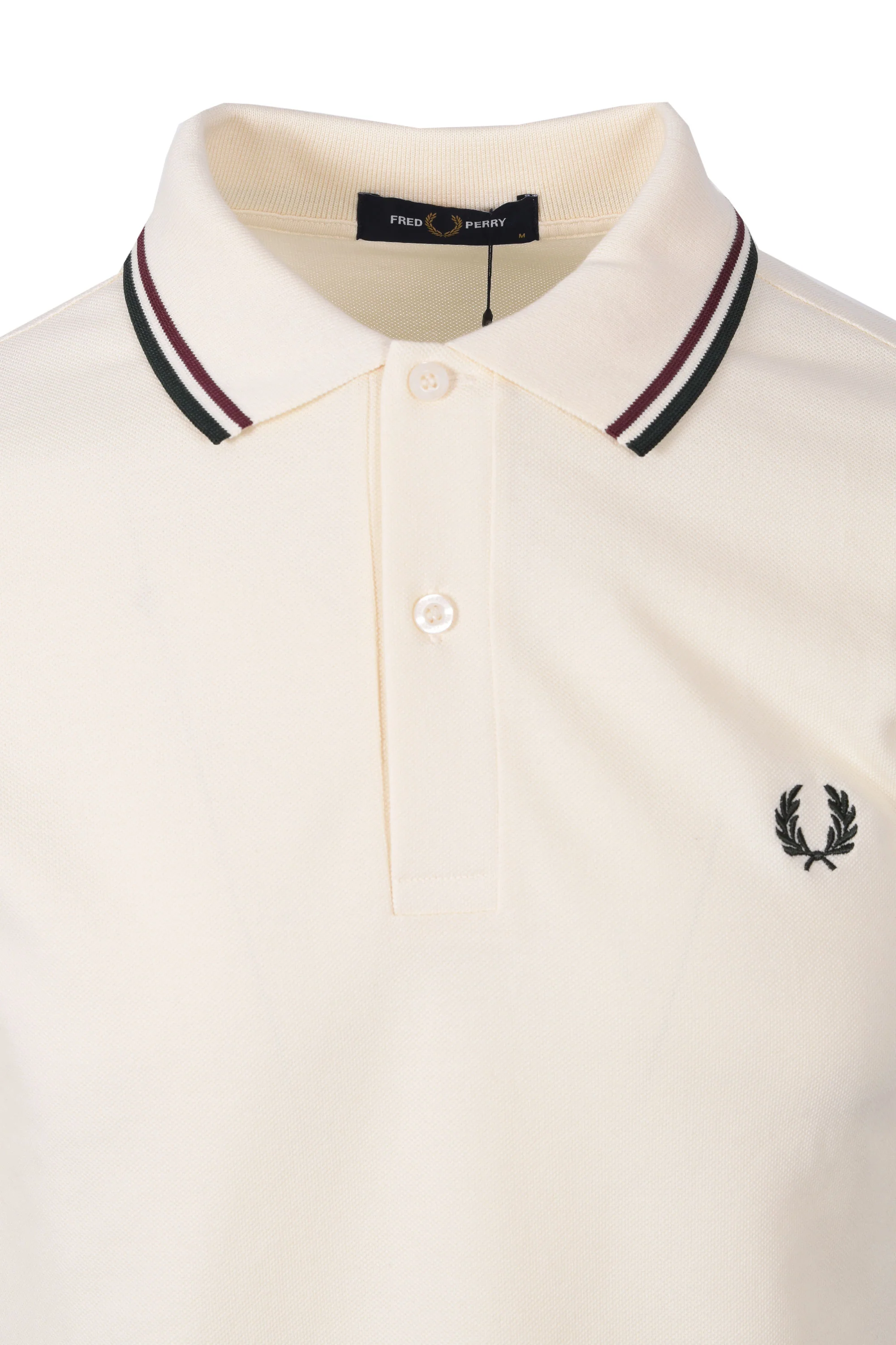 FRED PERRY TWIN TIPPED POLO ECRU/OXBLOOD/GRASSROOTS - Image 2