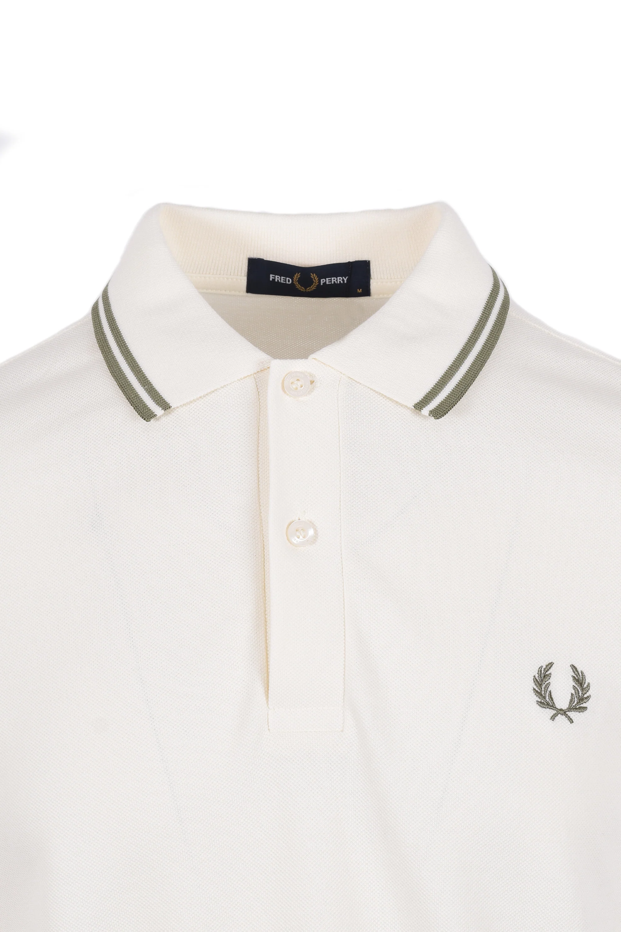 Fred Perry Twin Tipped Polo Light Ecru/Olive - Image 3