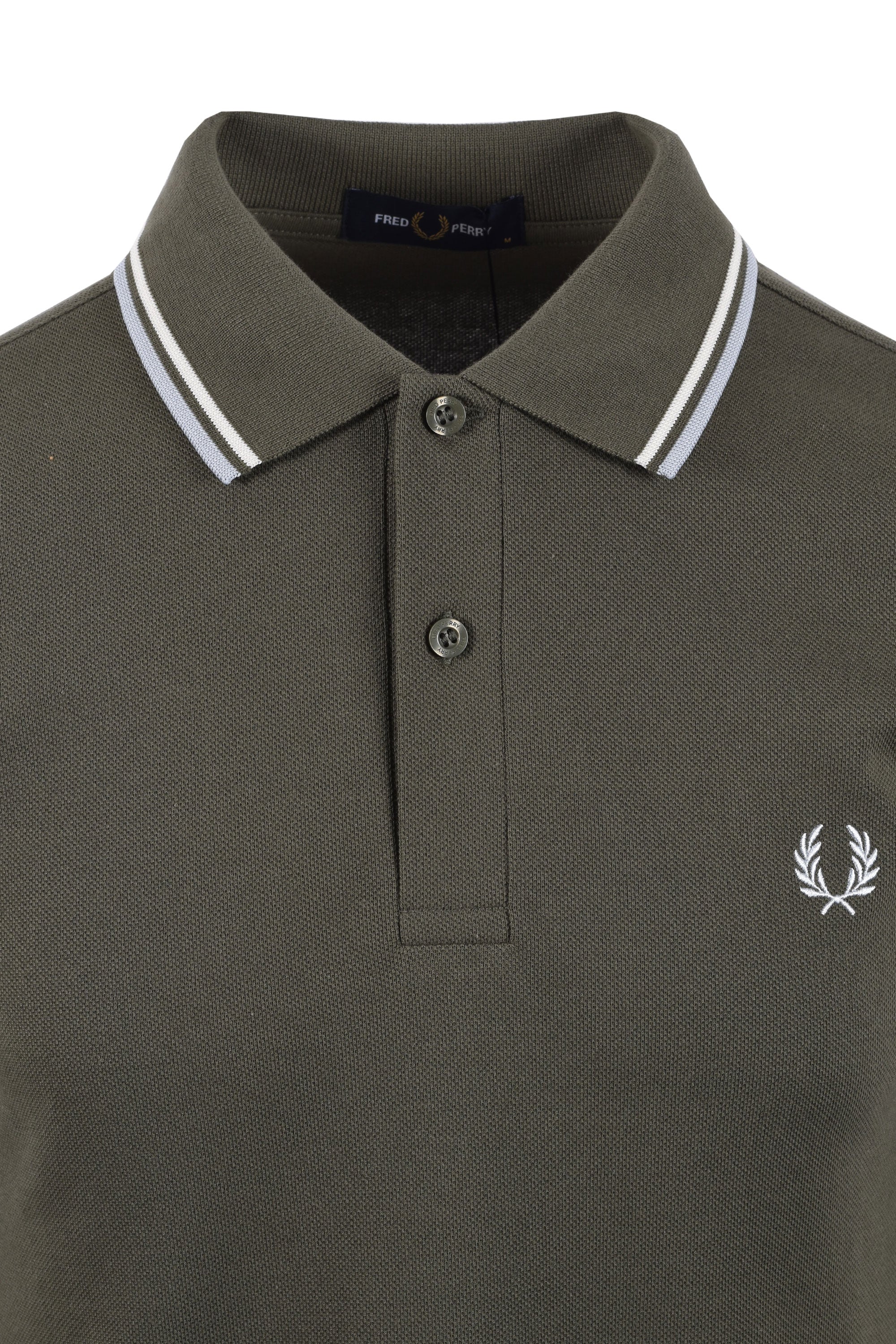 FRED PERRY TWIN TIPPED POLO LAUREL GREEN/ECRU/DUSKY BLUE - Image 2