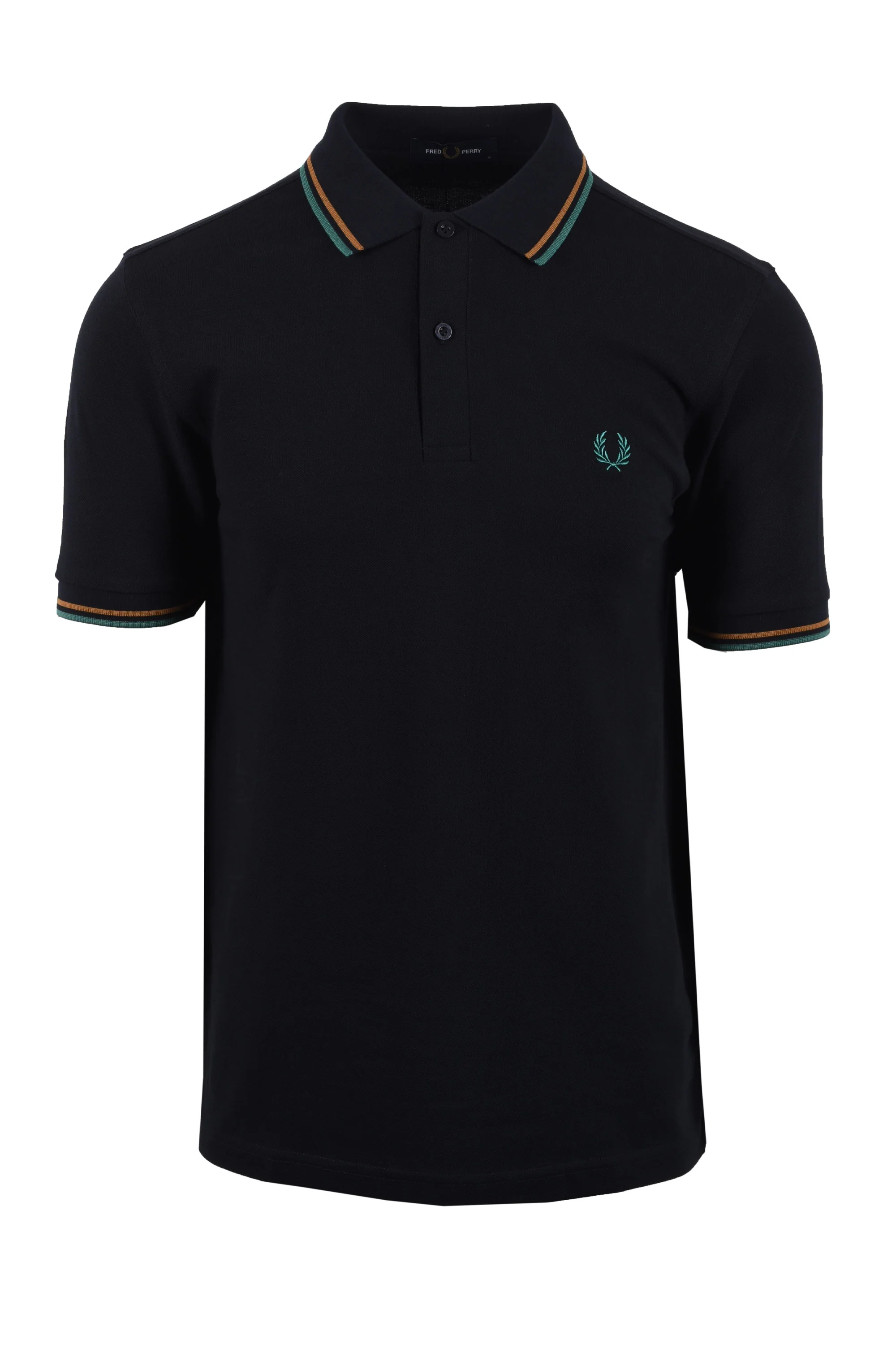 FRED PERRY TWIN TIPPED POLO NAVY/DARK CARAMEL/SPORT GREEN