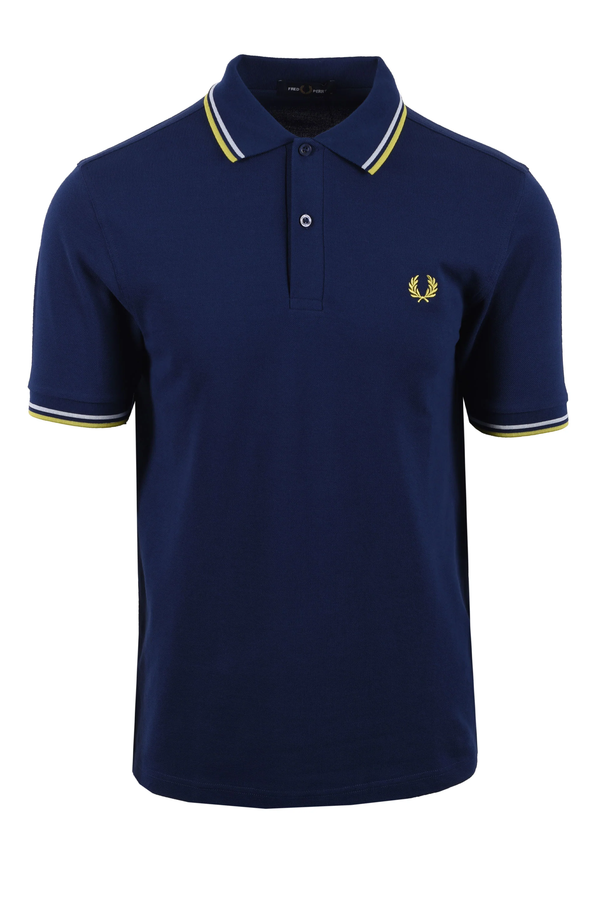 FRED PERRY TWIN TIPPED POLO NAVY/DUSKY BLUE/CITRON