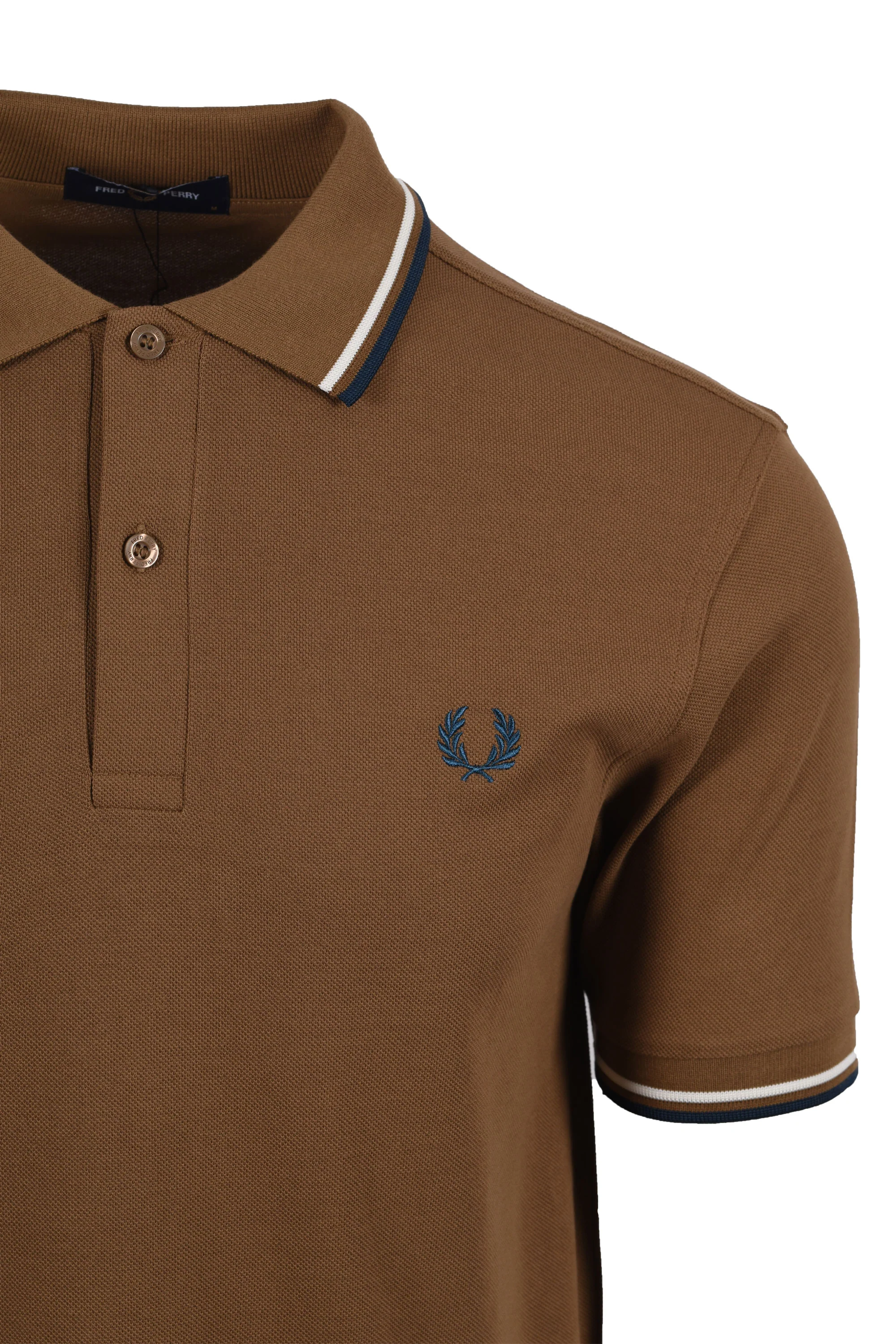 FRED PERRY TWIN TIPPED POLO SHADED STONE/ECRU/DARK PETROL - Image 2