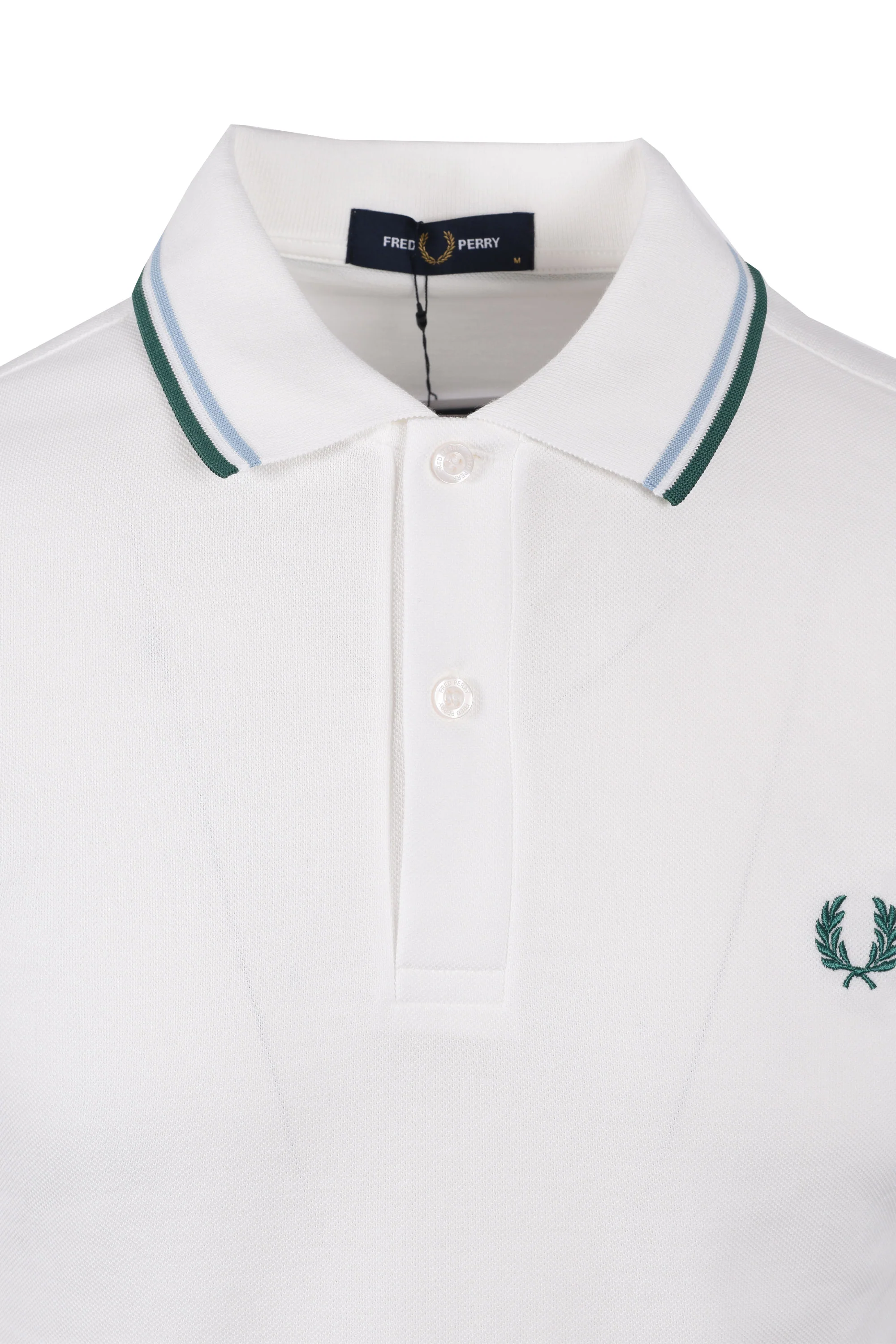 FRED PERRY TWIN TIPPED POLO SHIRT SNOW WHITE/TRACK BLUE/SPORT GREEN - Image 2