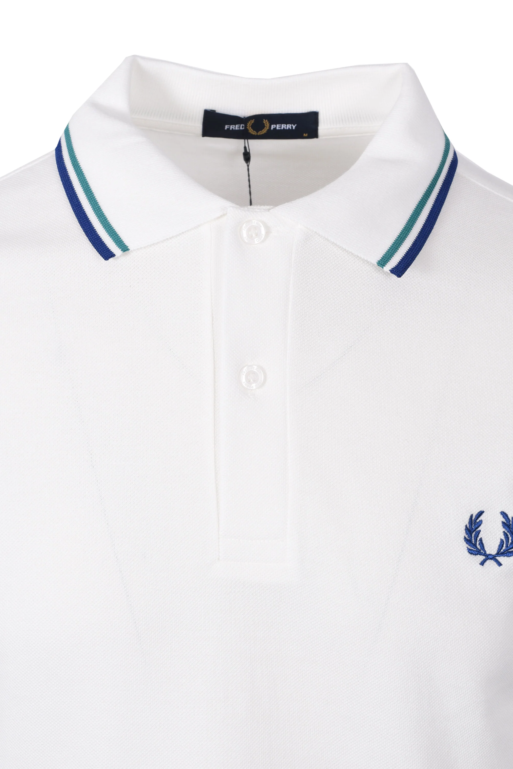 FRED PERRY TWIN TIPPED POLO SNOW WHITE/DEEP MINT/SOHO ECLIPSE - Image 2