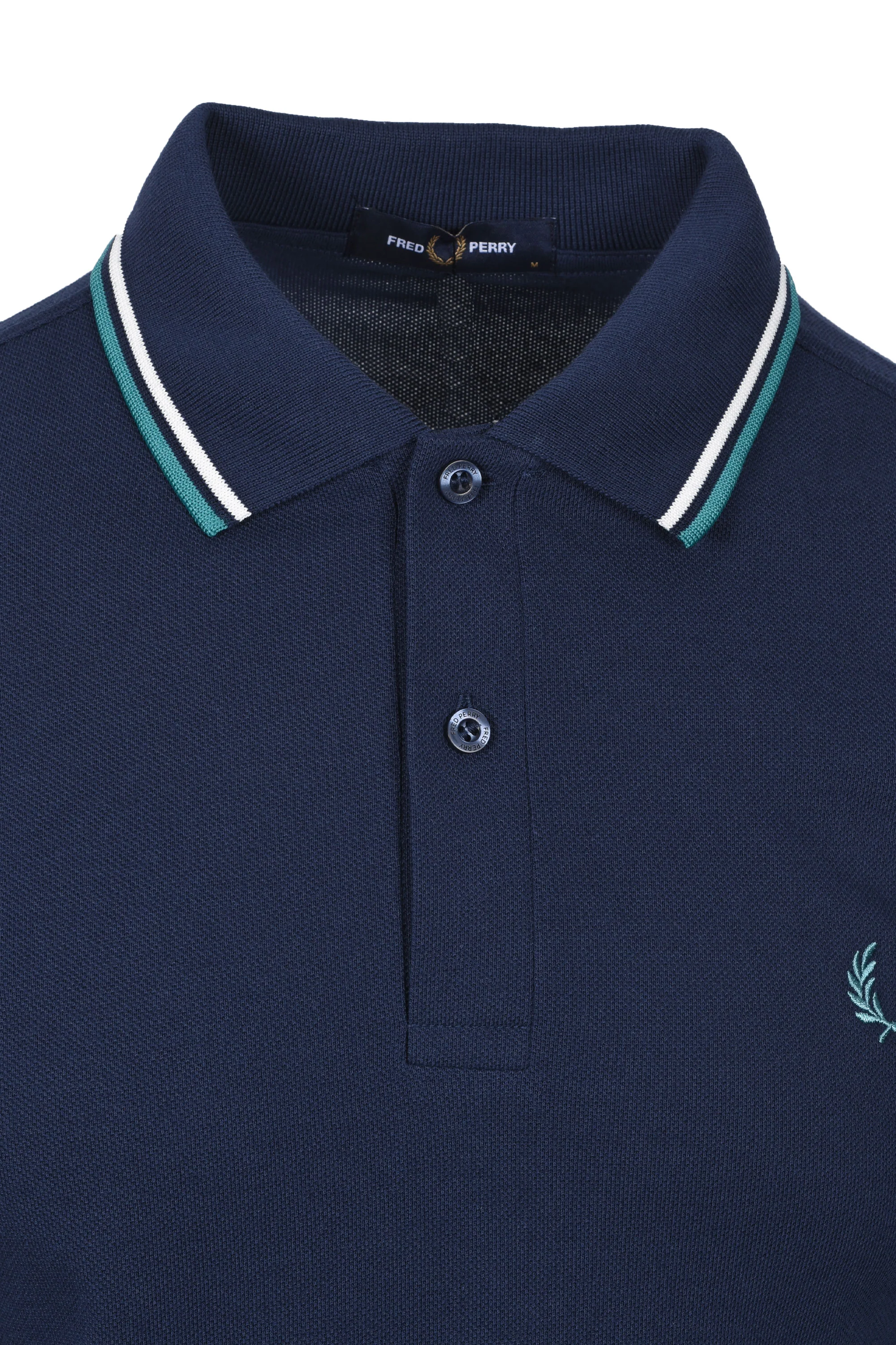 FRED PERRY TWIN TIPPED POLO TENNIS BLUE/SNOW WHITE/DEEP MINT - Image 2