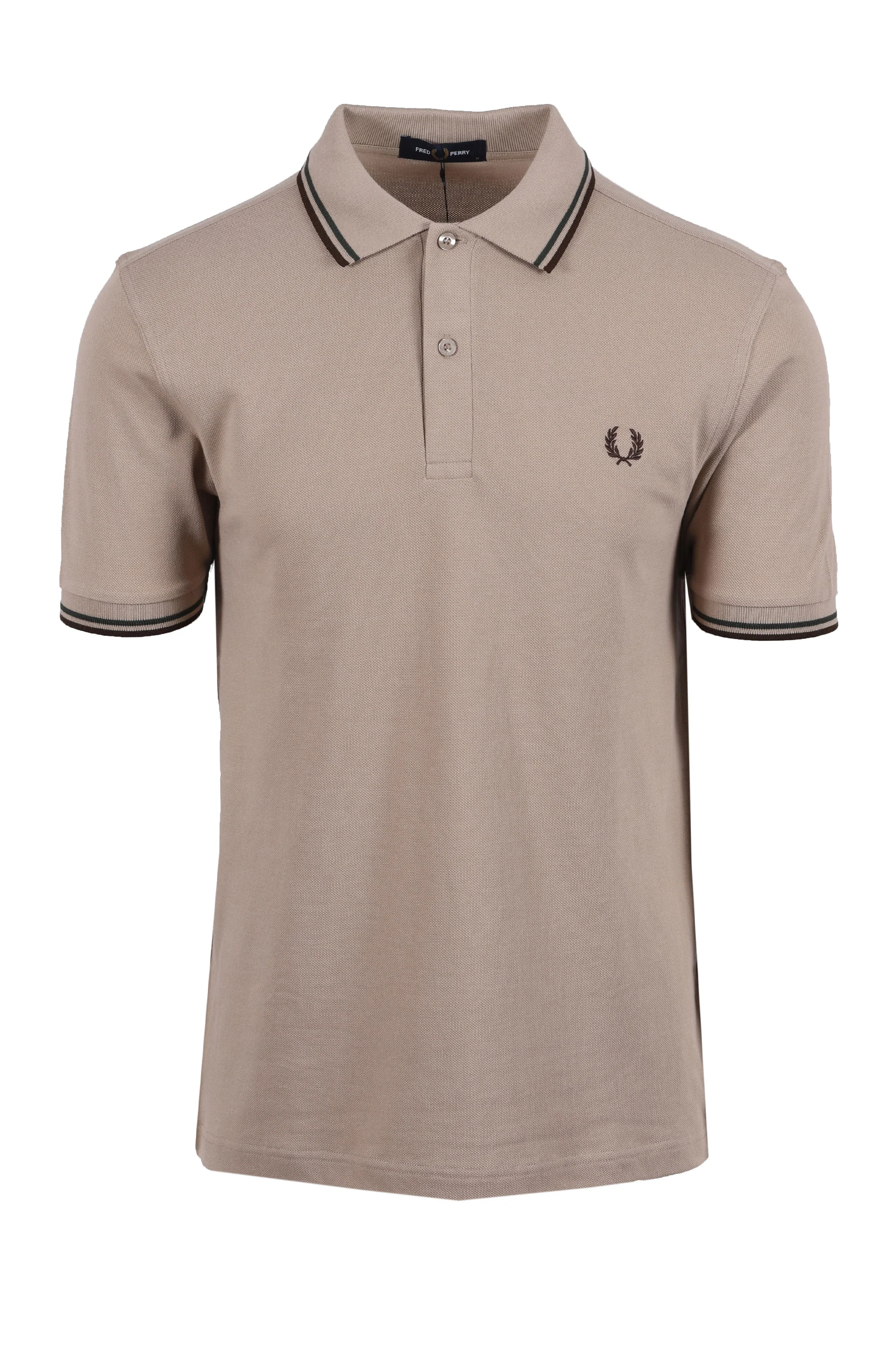 FRED PERRY TWIN TIPPED POLO WARM OAT/COURT GREEN/BURNT TOB