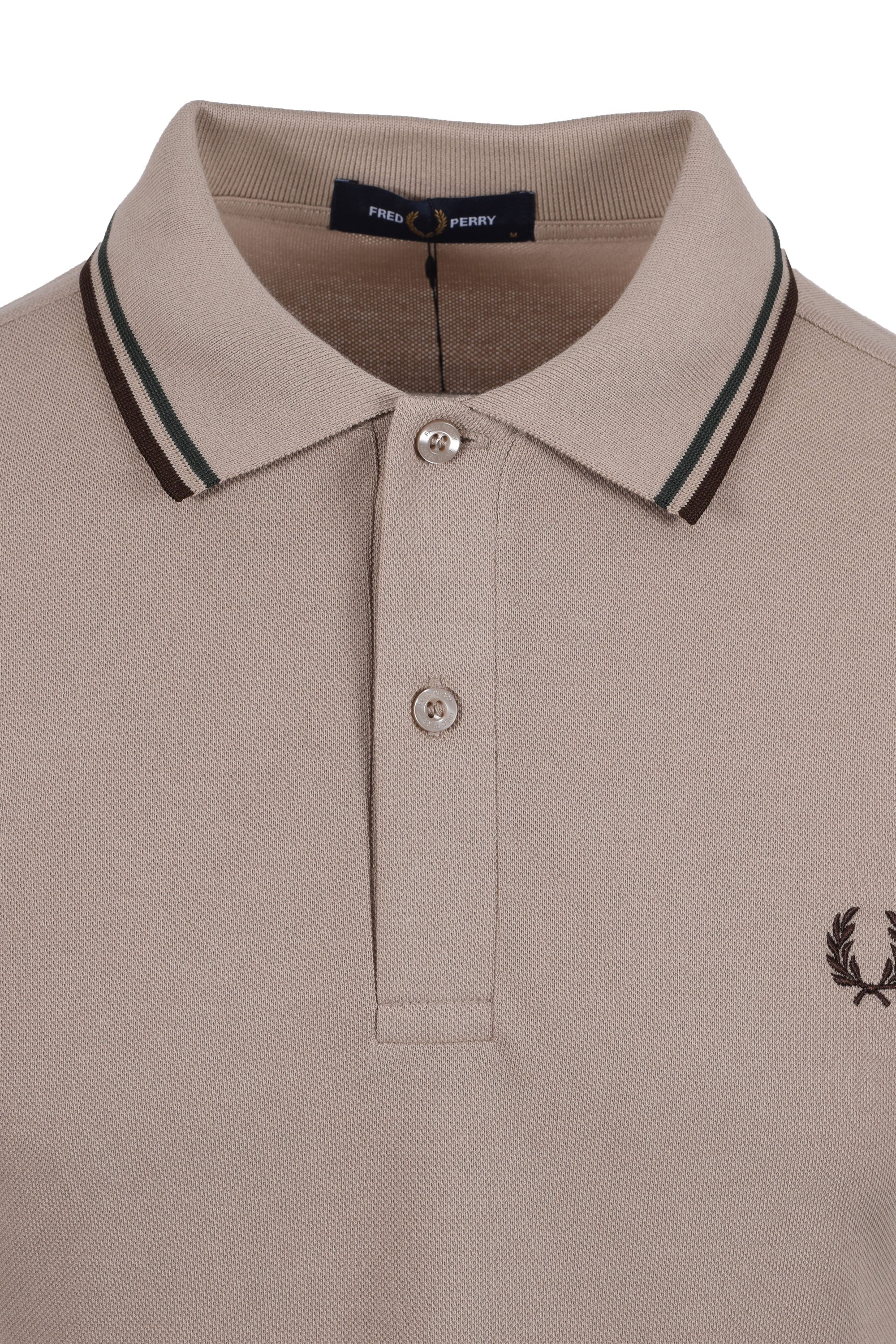 FRED PERRY TWIN TIPPED POLO WARM OAT/COURT GREEN/BURNT TOB - Image 2