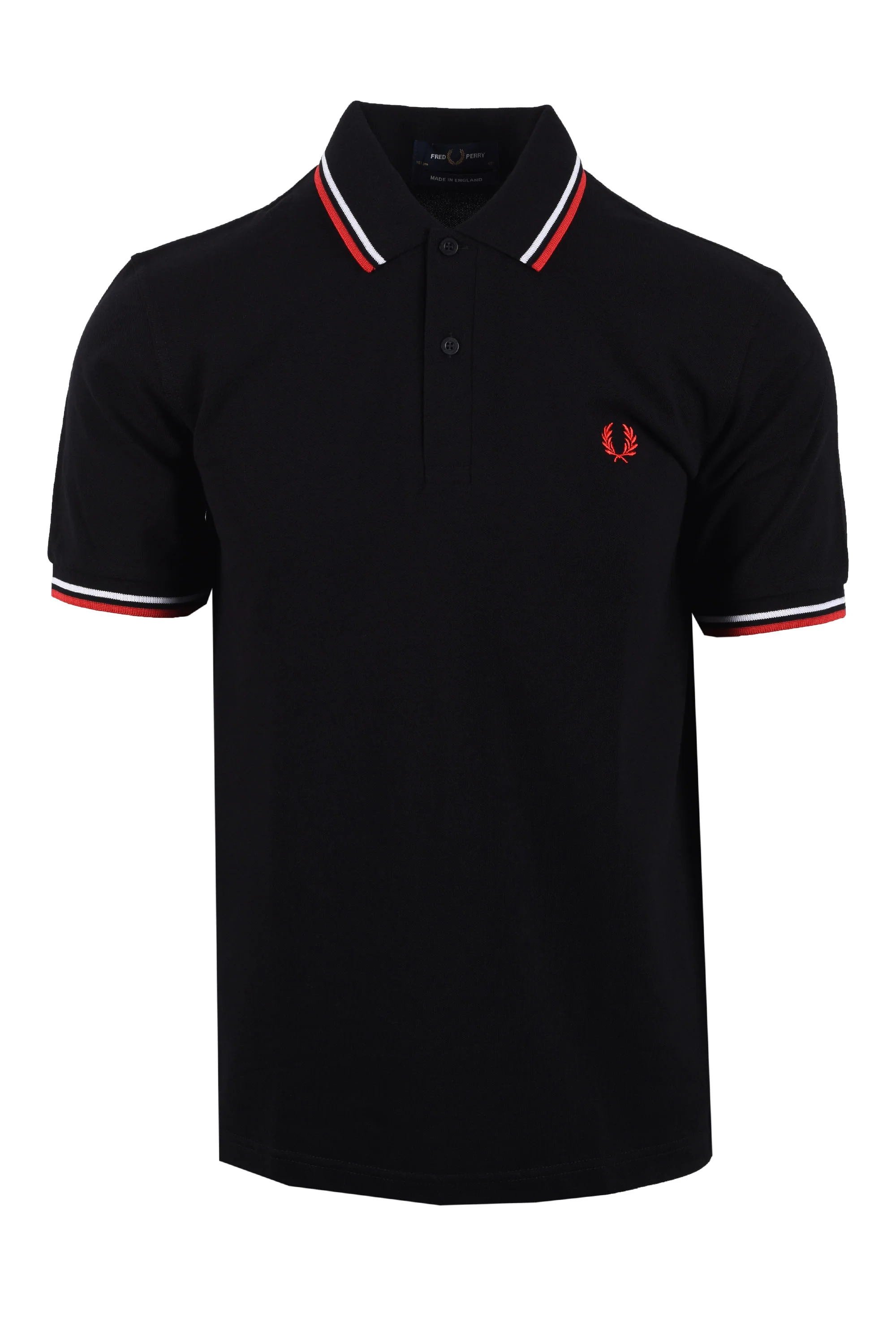 FRED PERRY MADE IN ENGLAND TWIN TIPPED POLO BLACK/WHITE/BRIGHT RED
