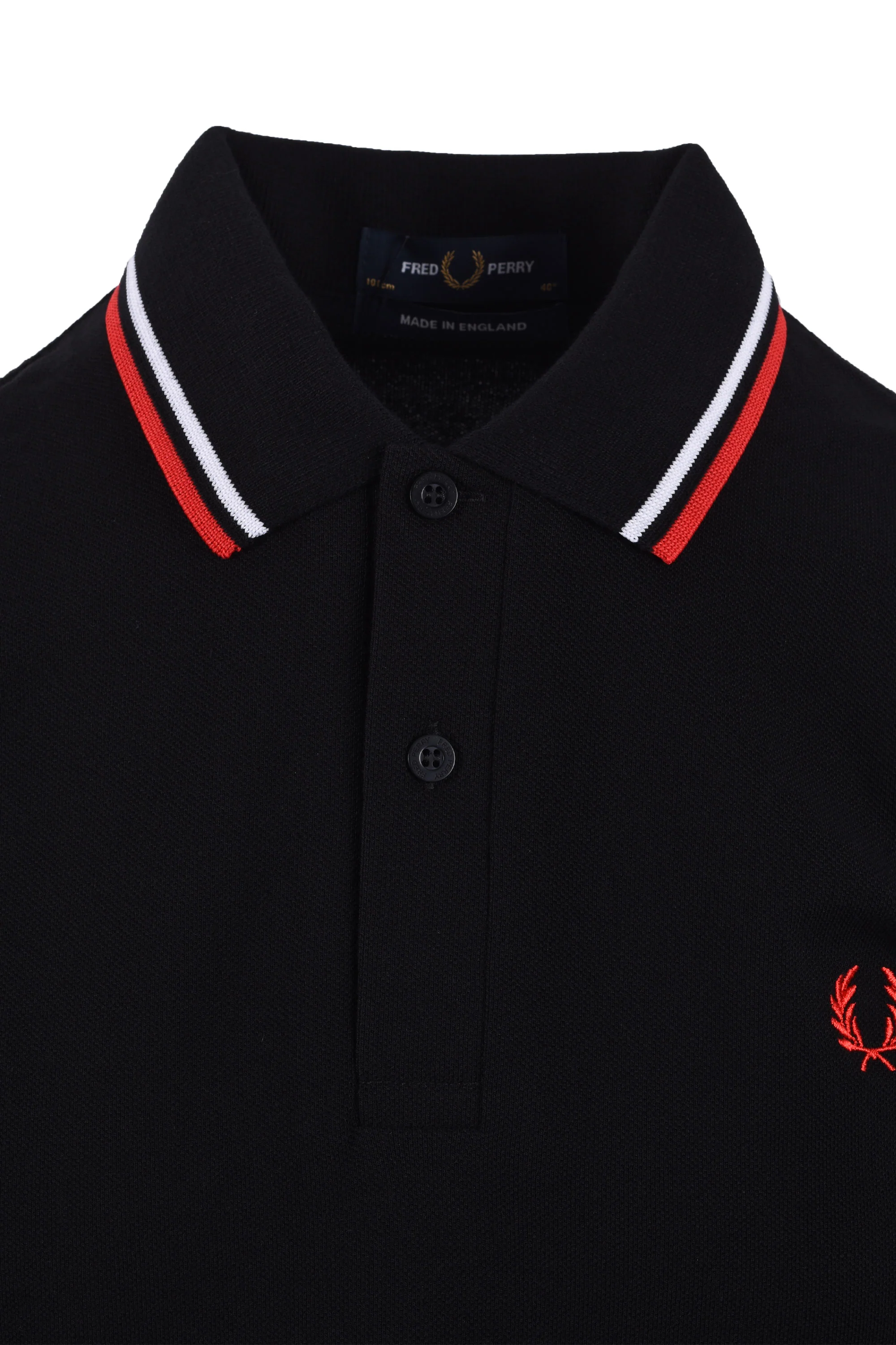 FRED PERRY MADE IN ENGLAND TWIN TIPPED POLO BLACK/WHITE/BRIGHT RED - Image 2