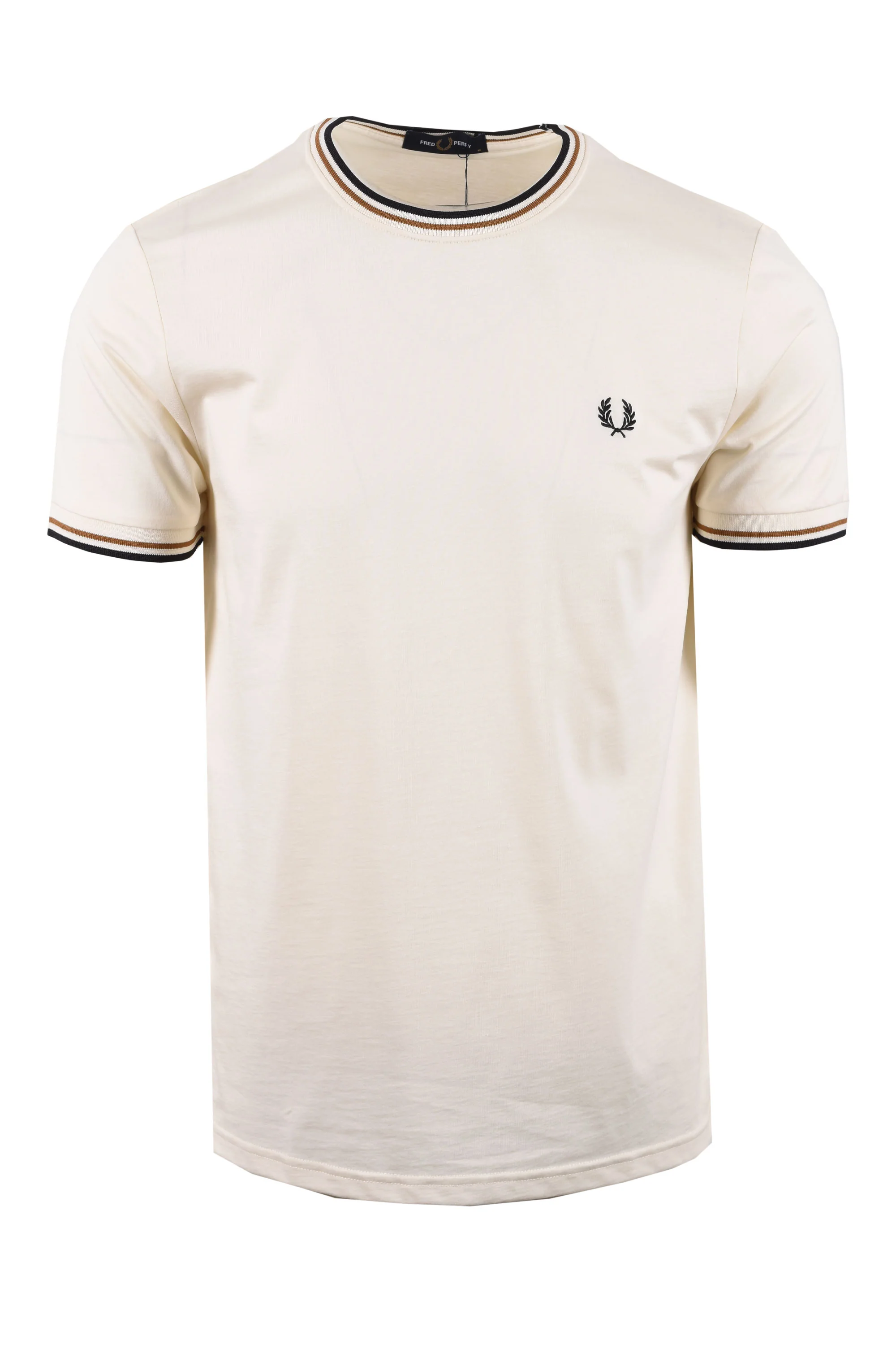 FRED PERRY TWIN TIPPED T-SHIRT ECRU/DARK CARAMEL/NAVY