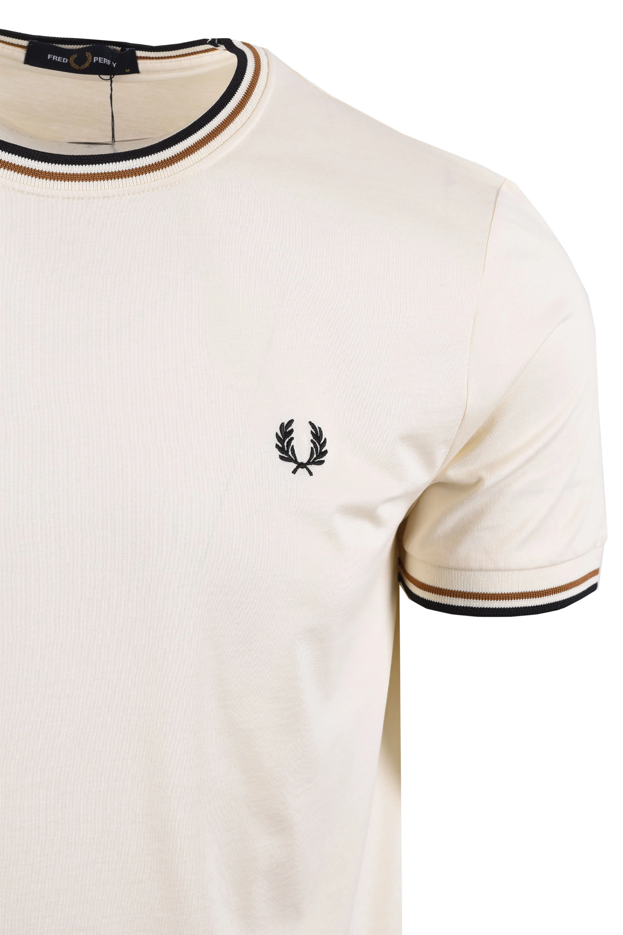 FRED PERRY TWIN TIPPED T-SHIRT ECRU/DARK CARAMEL/NAVY - Image 2