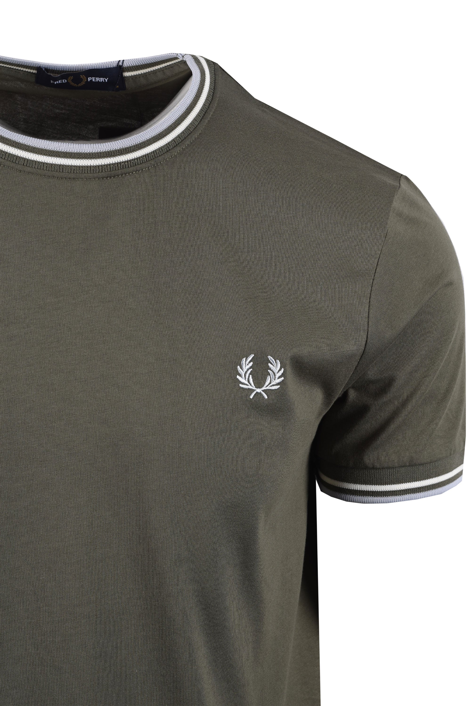 FRED PERRY TWIN TIPPED T-SHIRT LAUREL GREEN/ECRU/DUSKY BLUE - Image 2