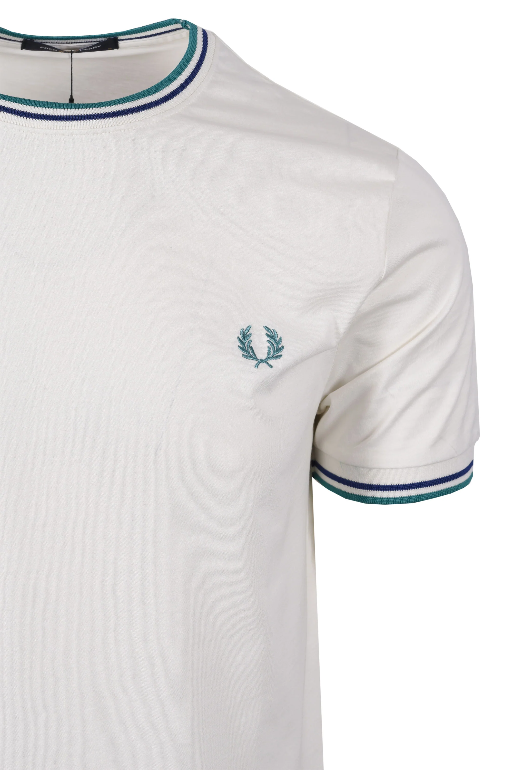 FRED PERRY TWIN TIPPED T-SHIRT SNOW WHITE/DEEP MINT/SOHO ECLIPSE - Image 2