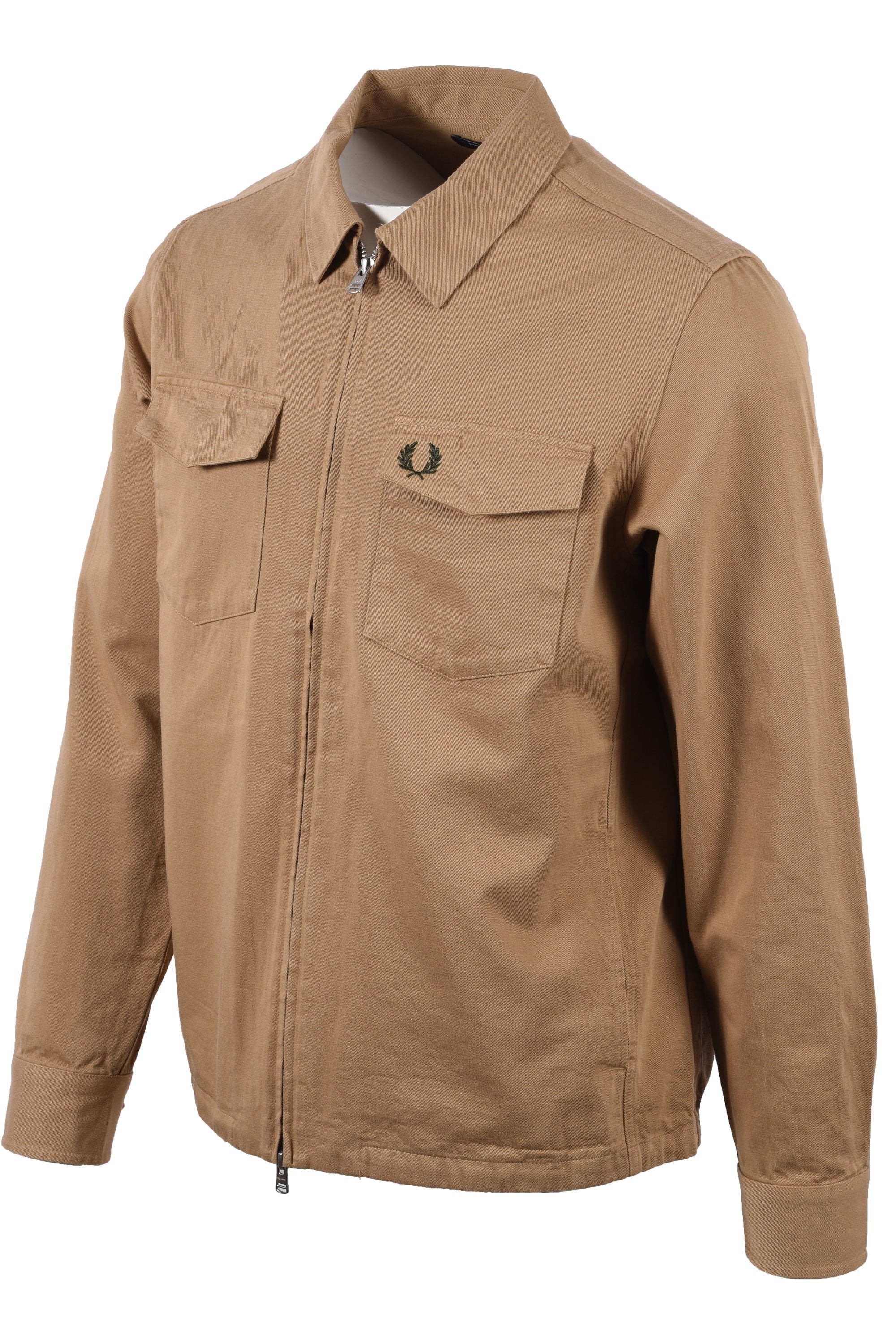 Fred Perry Twill Zip Through Overshirt Warm Stone - Image 5