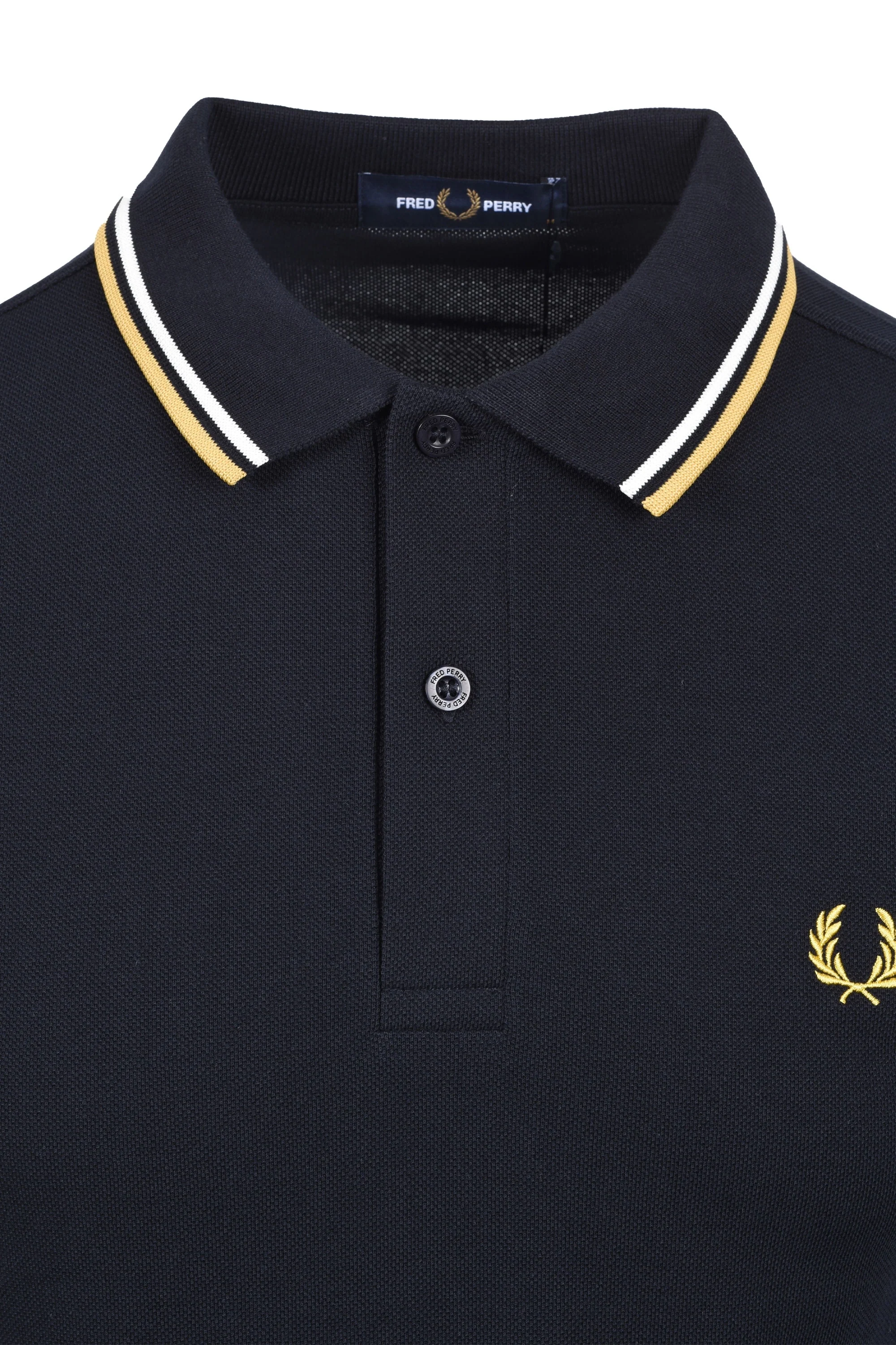 Fred Perry Twin Tipped Polo Shirt Navy/Ecru/Honey Comb - Image 2