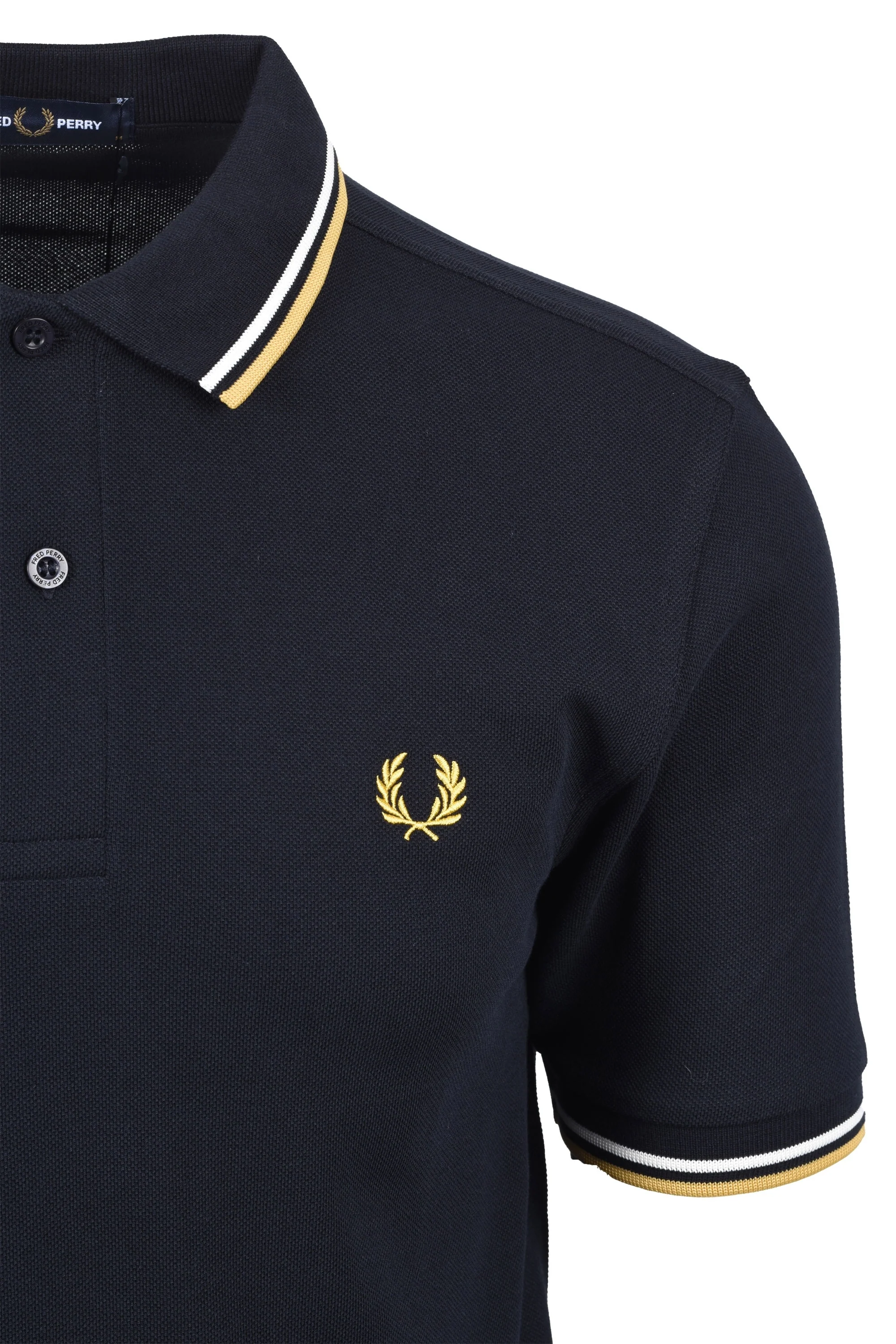 Fred Perry Twin Tipped Polo Shirt Navy/Ecru/Honey Comb - Image 4