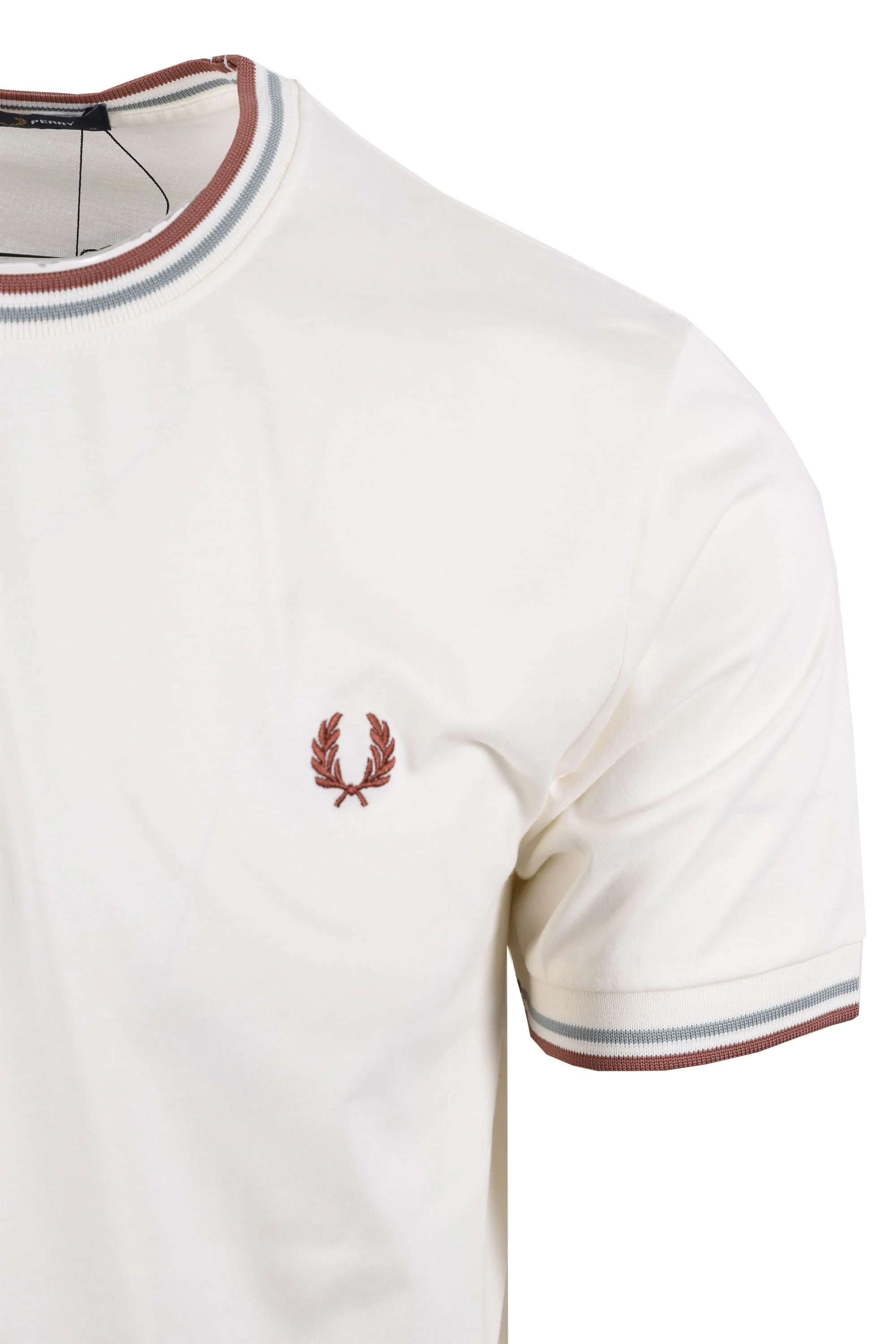 Fred Perry Twin Tipped T-shirt Ecru/Silver Blue/Cinnamon - Image 2