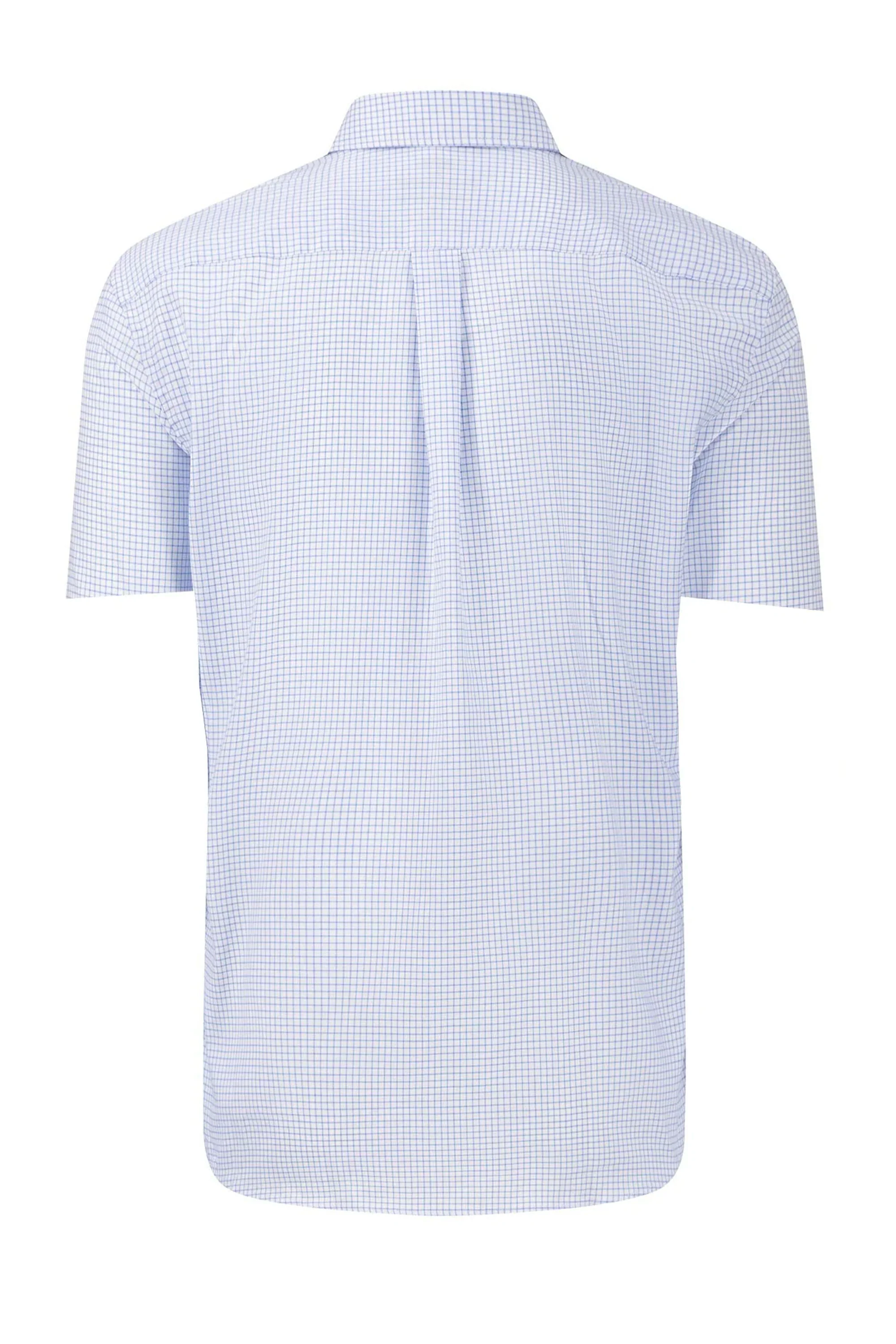 FYNCH-HATTON SHORT SLEEVED OXFORD SHIRT BLUE CHECK - Image 2