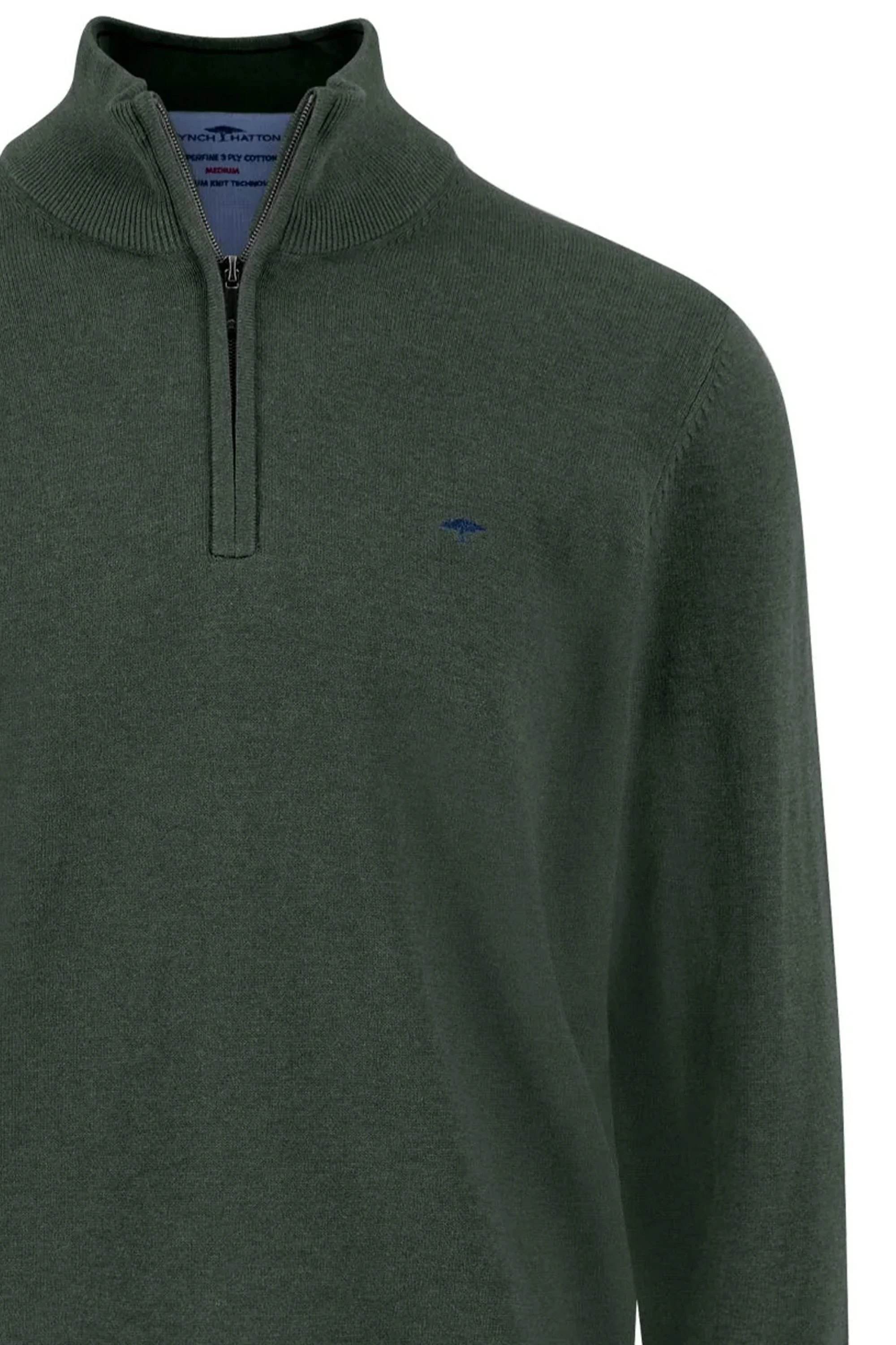 Fynch-Hatton Troyer Half Zip Knitwear Dark Ivy - Image 3