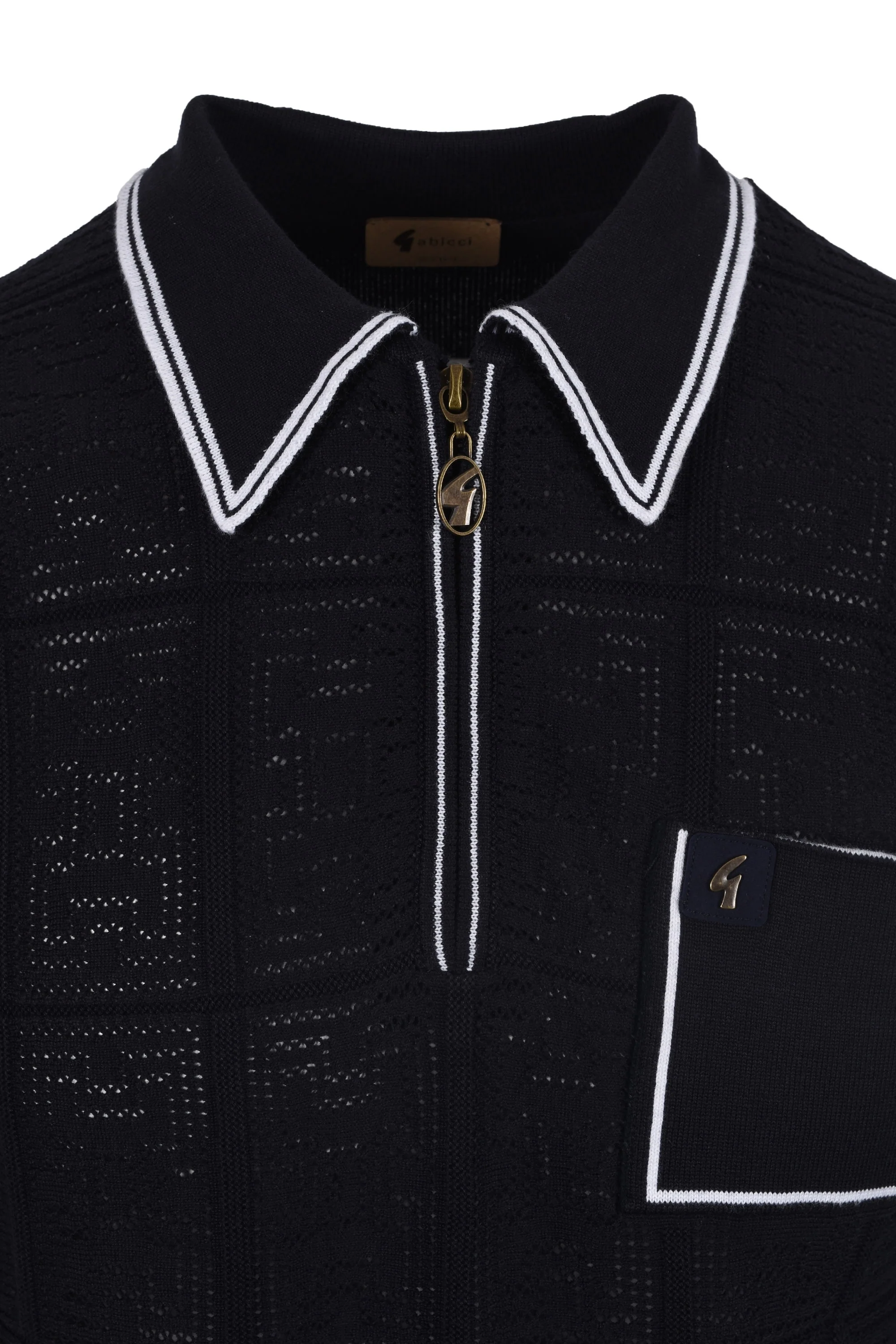 Gabicci Vintage Marr Knitted Zipped Polo Shirt Navy - Image 2