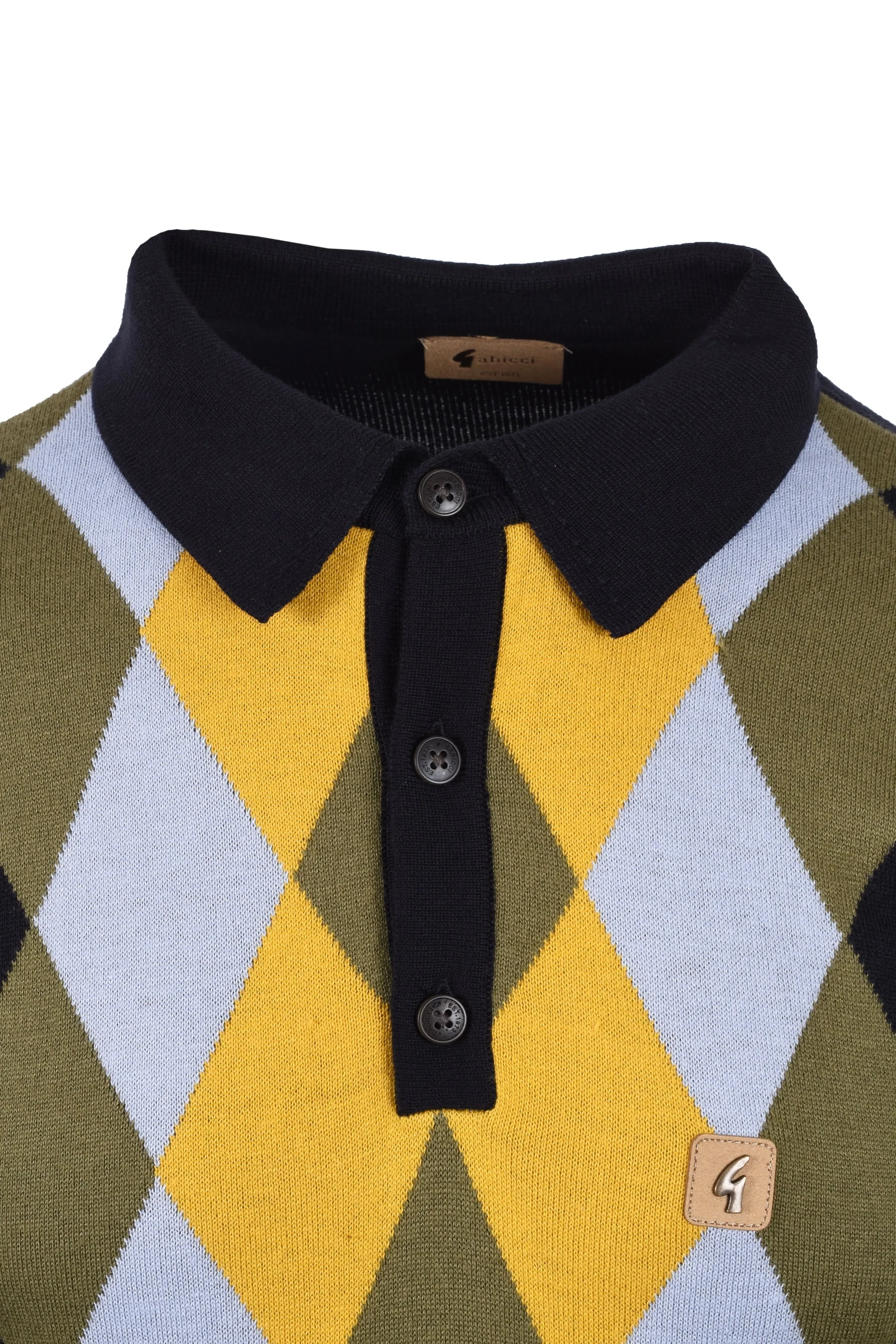 Gabicci Vintage Pablo Argyle Knitted Long Sleeved Polo Navy - Image 3