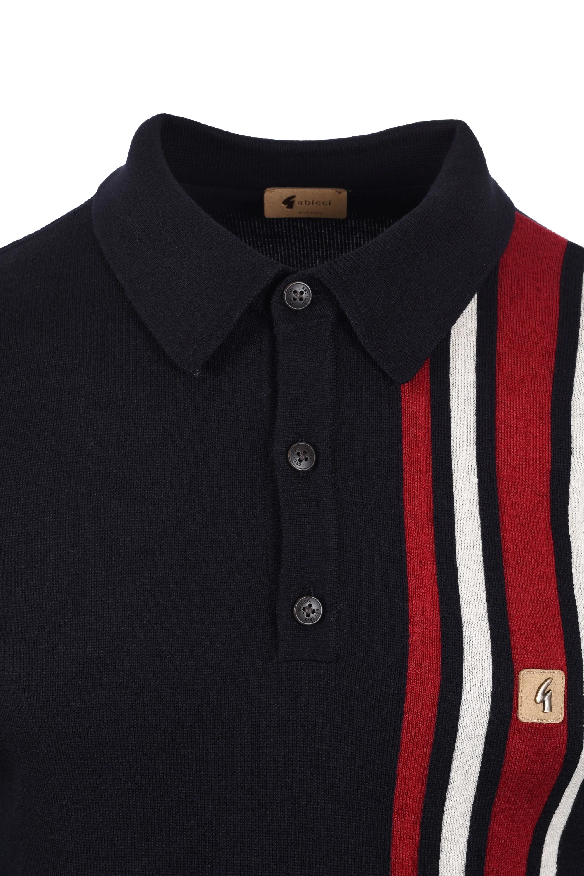 Gabicci Vintage Soda Long Sleeved Knitted Polo Shirt Navy - Image 3