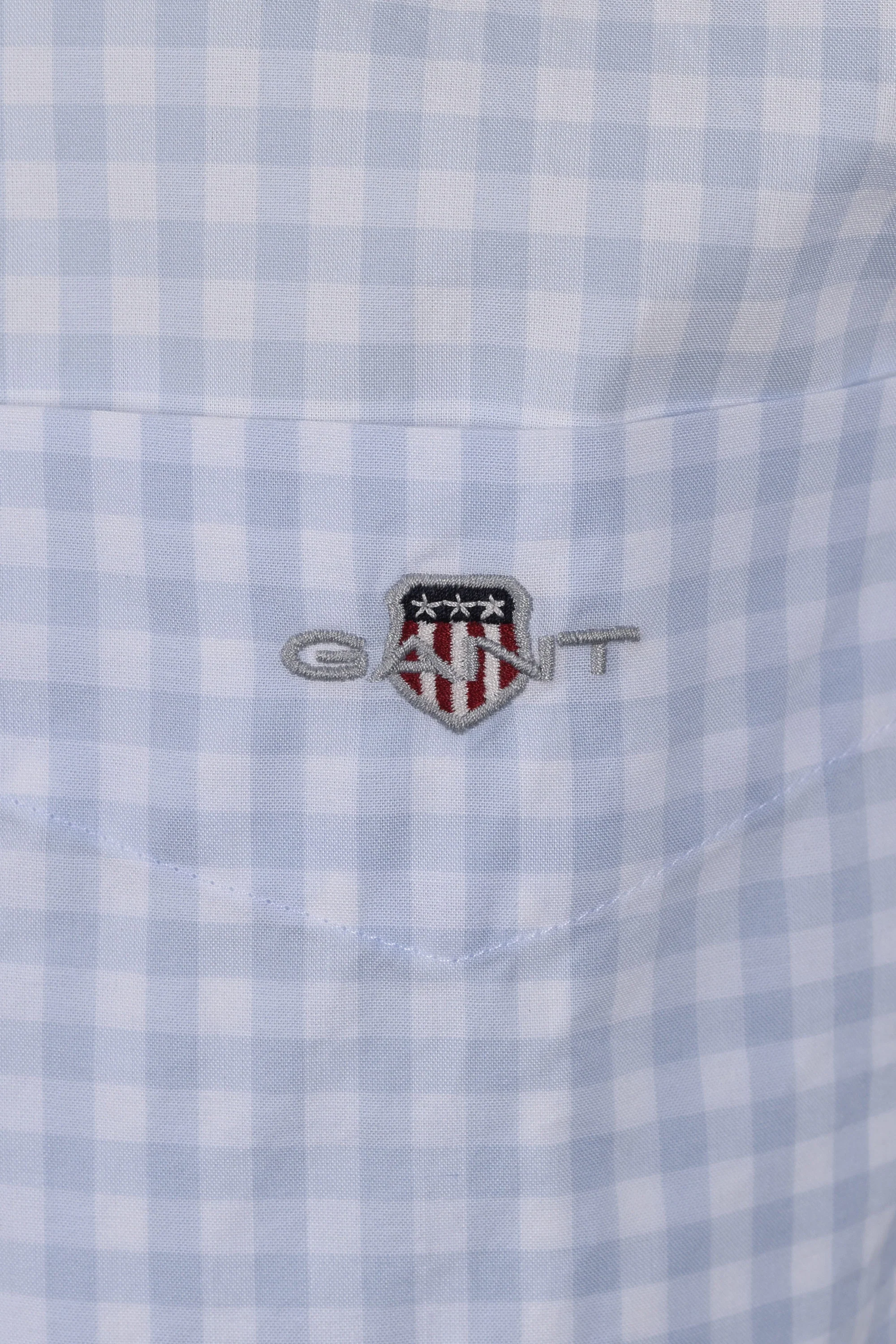 Gant Poplin Gingham Short Sleeve Shirt Capri Blue - Image 3