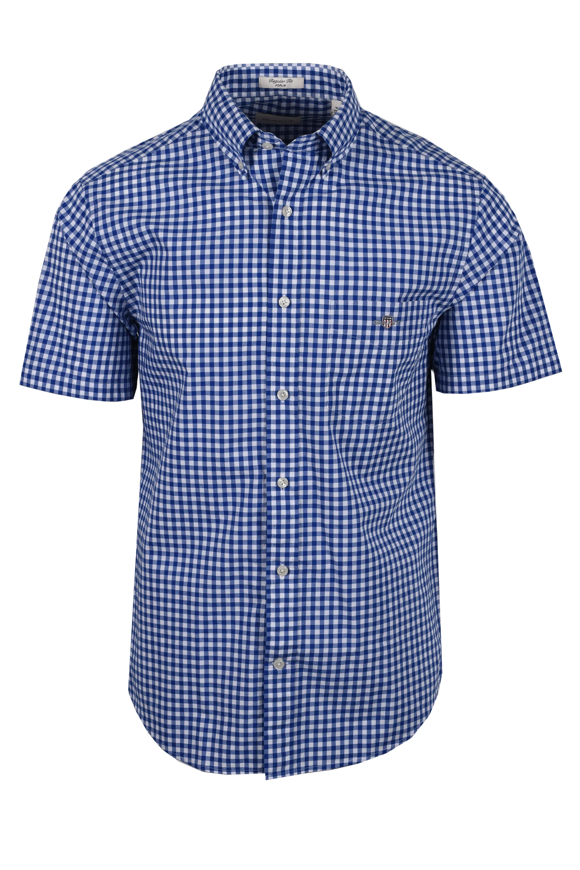 Gant Poplin Gingham Short Sleeve Shirt College Blue