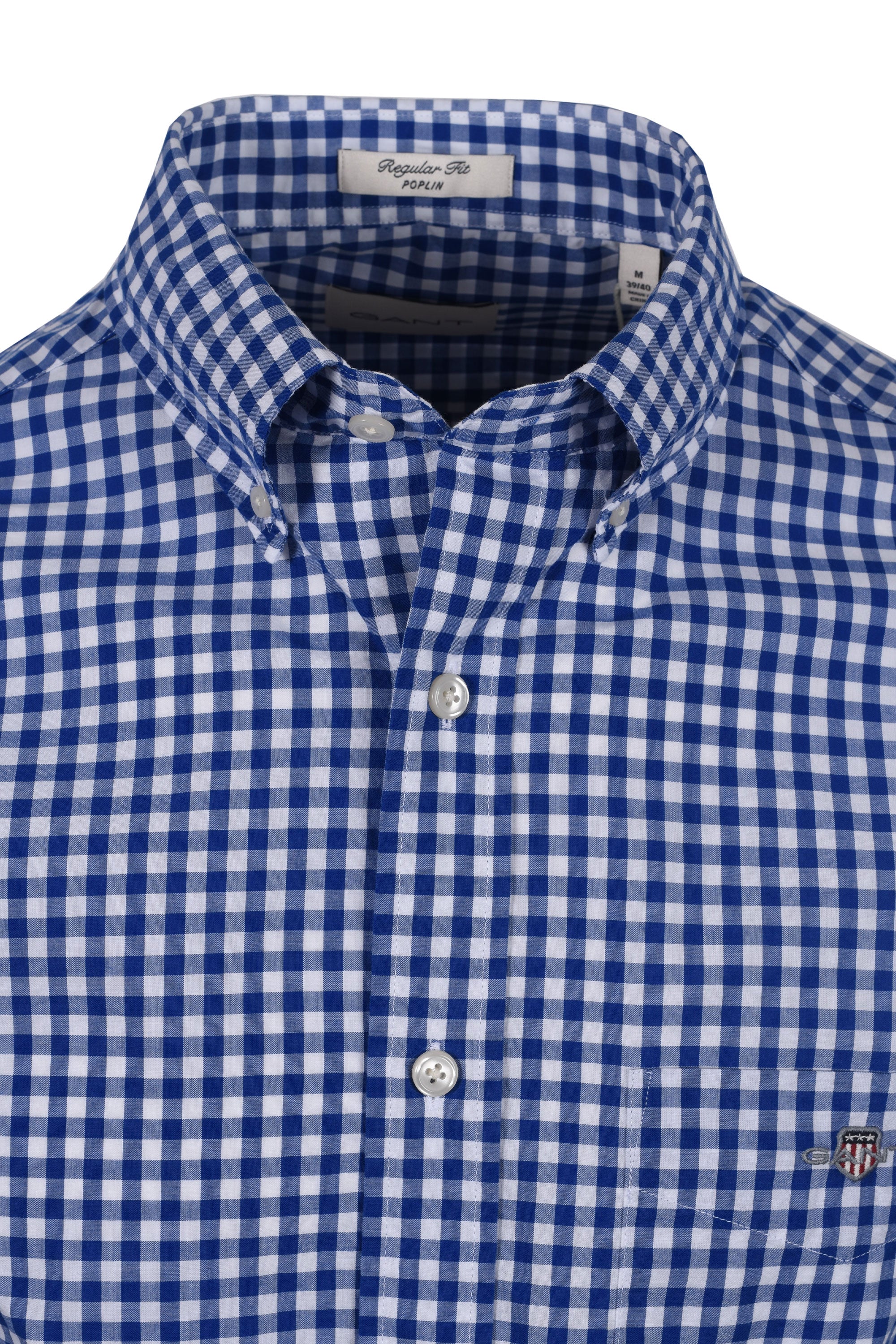 Gant Poplin Gingham Short Sleeve Shirt College Blue - Image 2