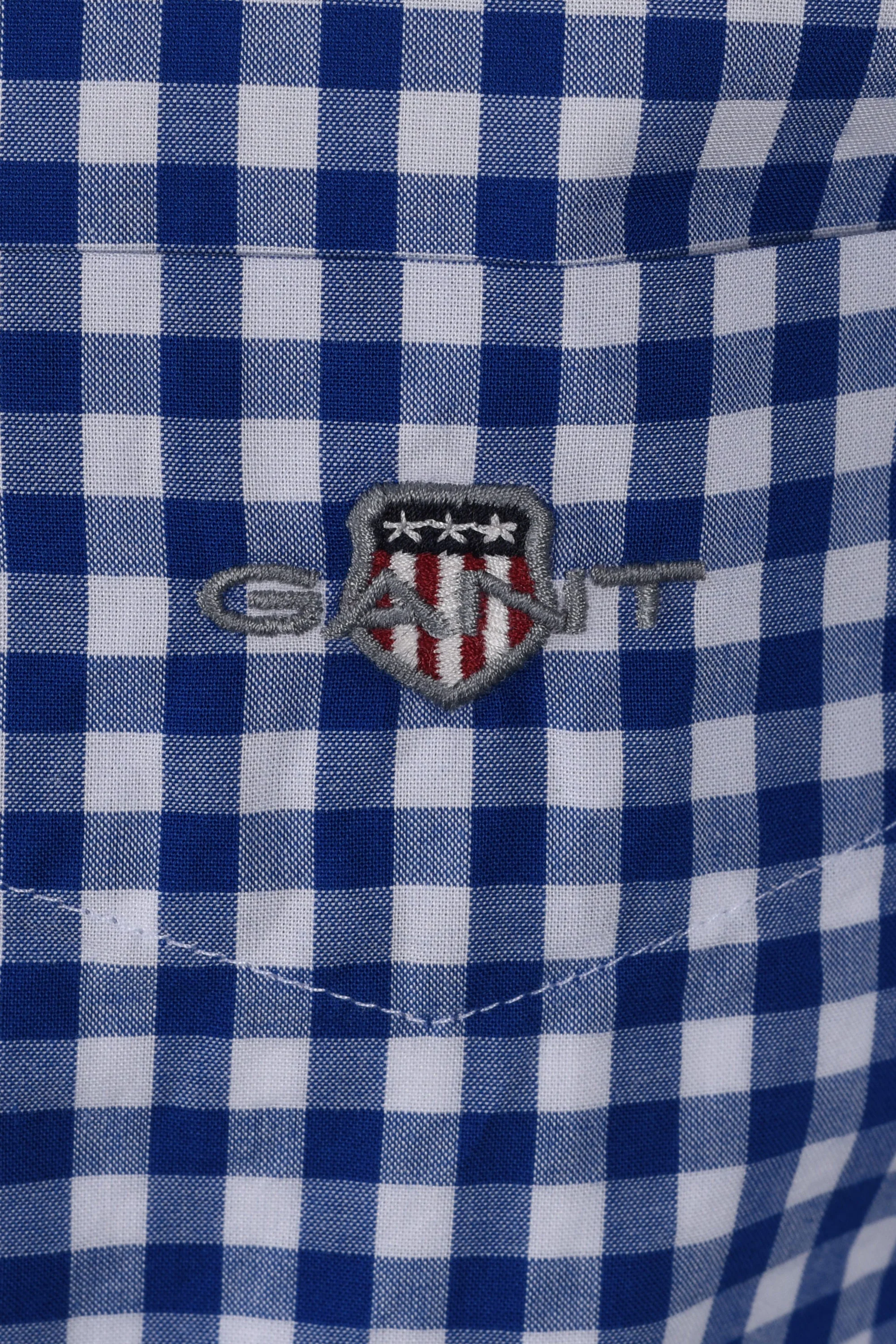 Gant Poplin Gingham Short Sleeve Shirt College Blue - Image 3