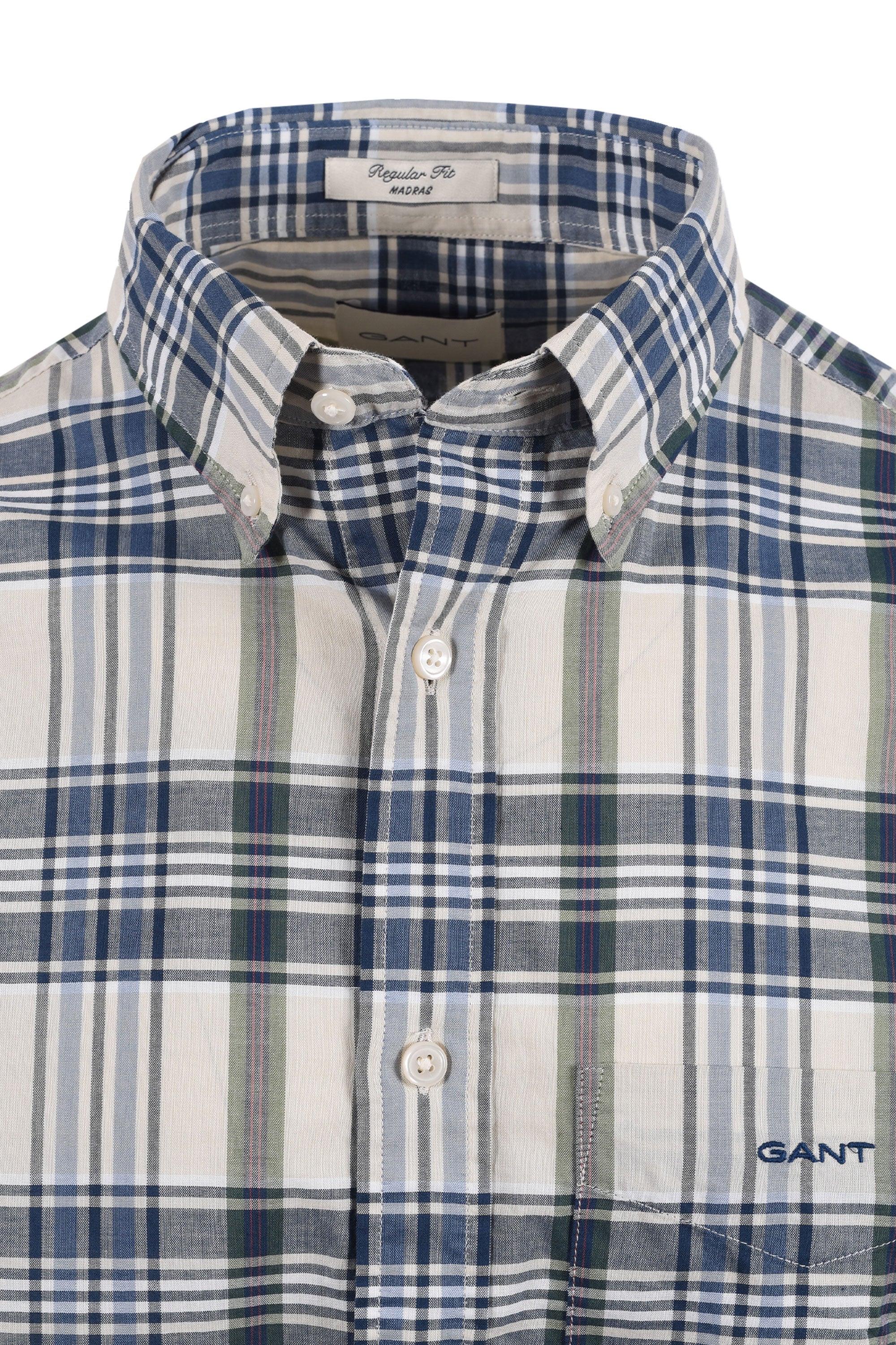 GANT MADRAS CHECK SHORT SLEEVED SHIRT FADED DENIM - Image 2