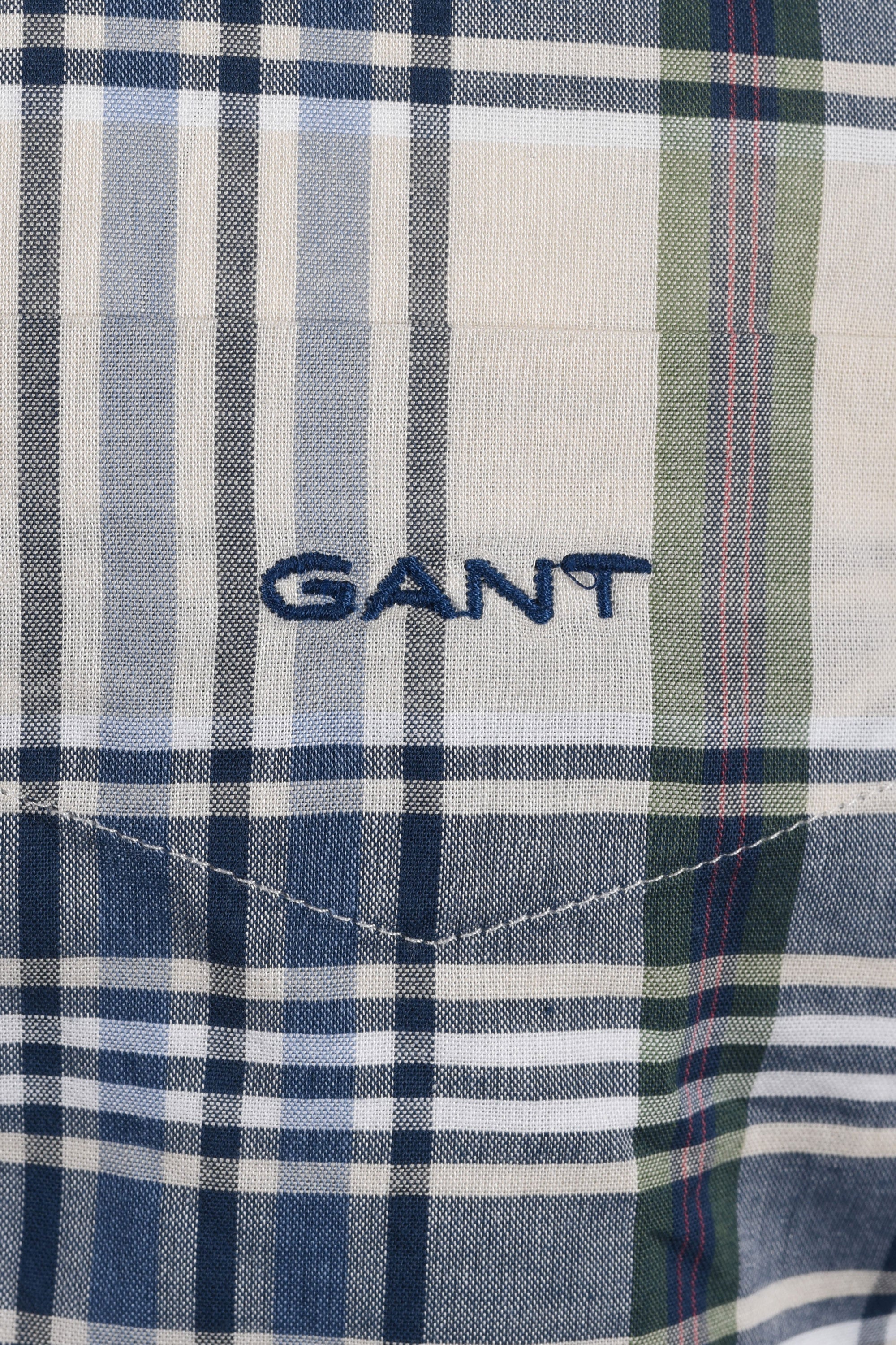 GANT MADRAS CHECK SHORT SLEEVED SHIRT FADED DENIM - Image 3