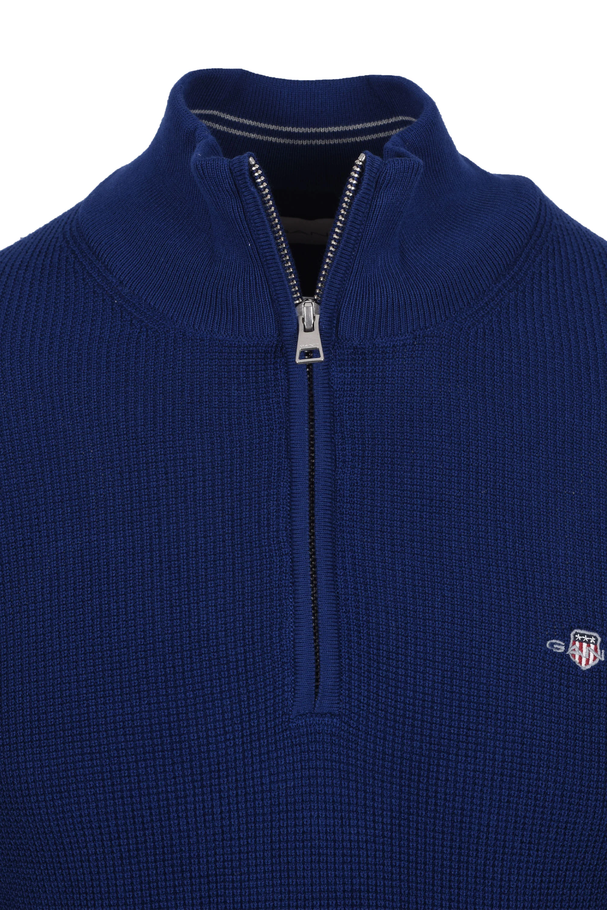 GANT MICRO TEXTURED HALF ZIP KNITWEAR RICH NAVY - Image 2