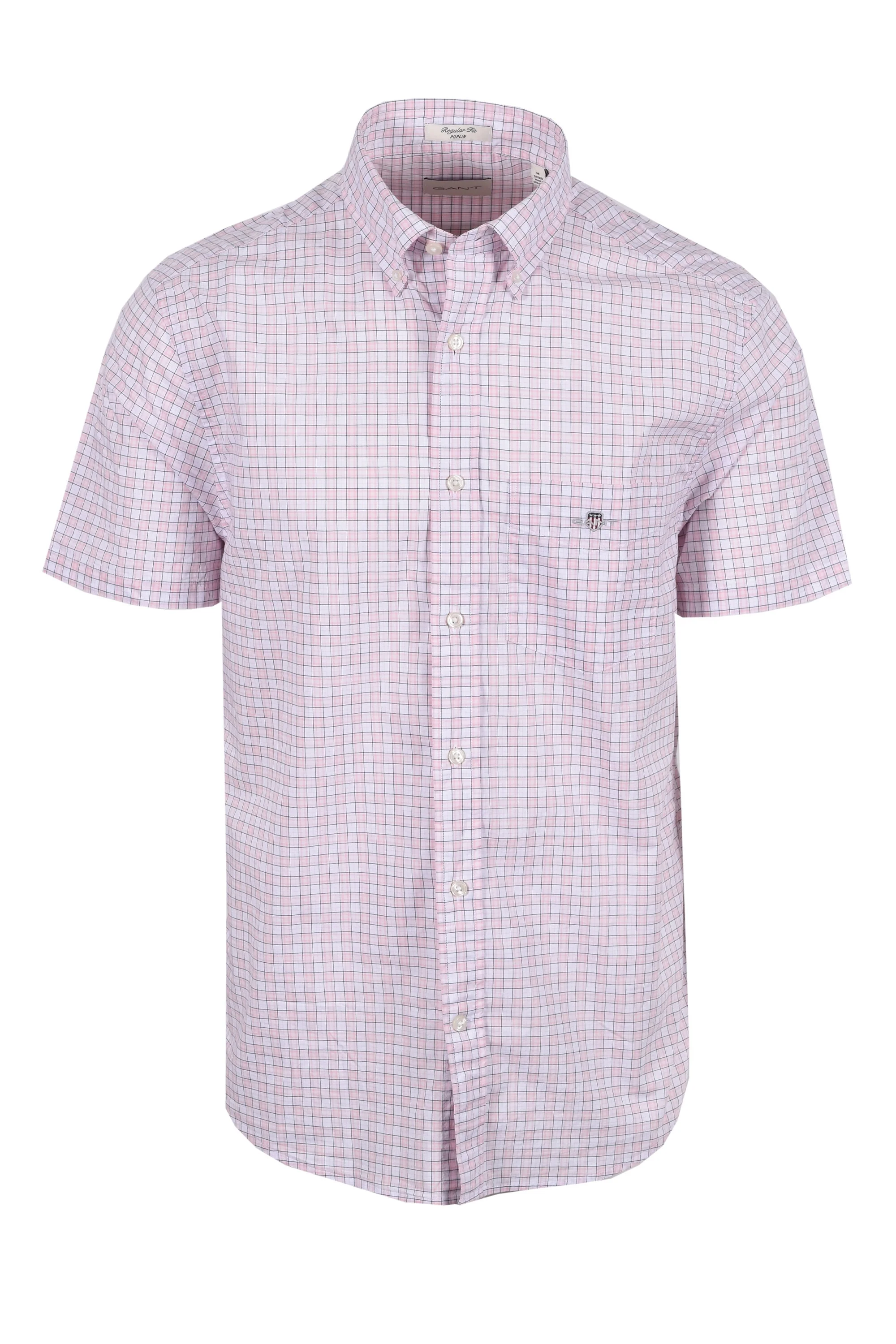 Gant Reg Classic Poplin Check Short Sleeved Shirt Light Pink