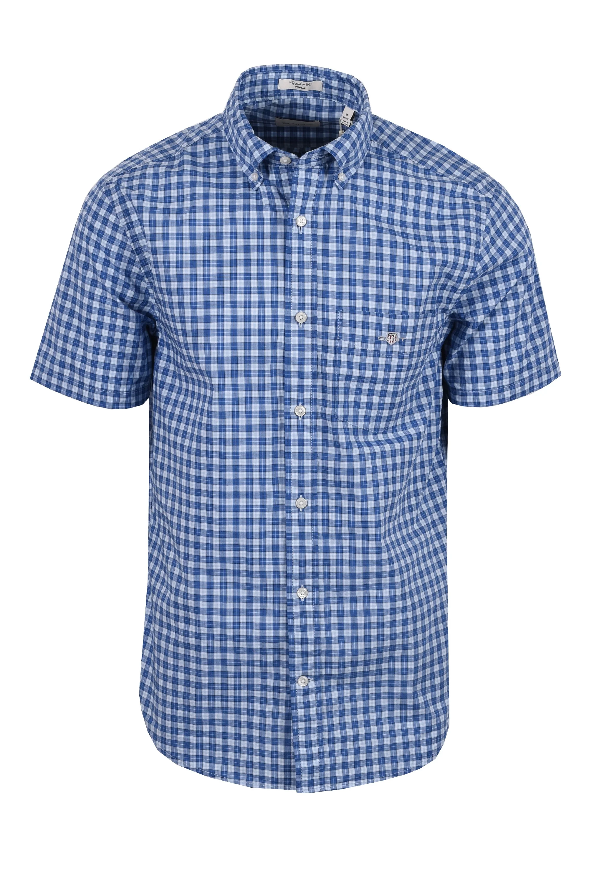 Gant Reg Classic Poplin Check Short Sleeved Shirt Rich Blue