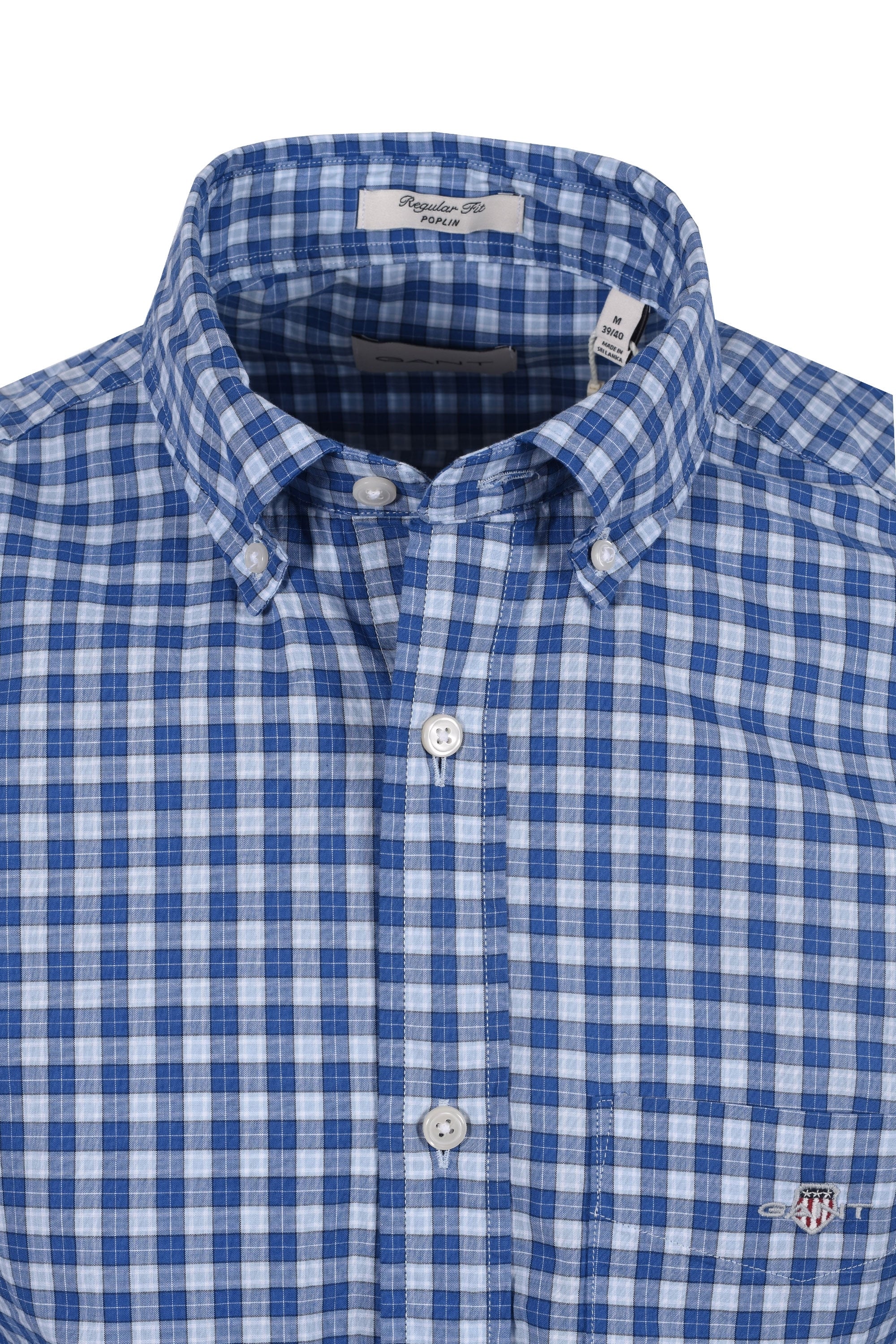 Gant Reg Classic Poplin Check Short Sleeved Shirt Rich Blue - Image 2