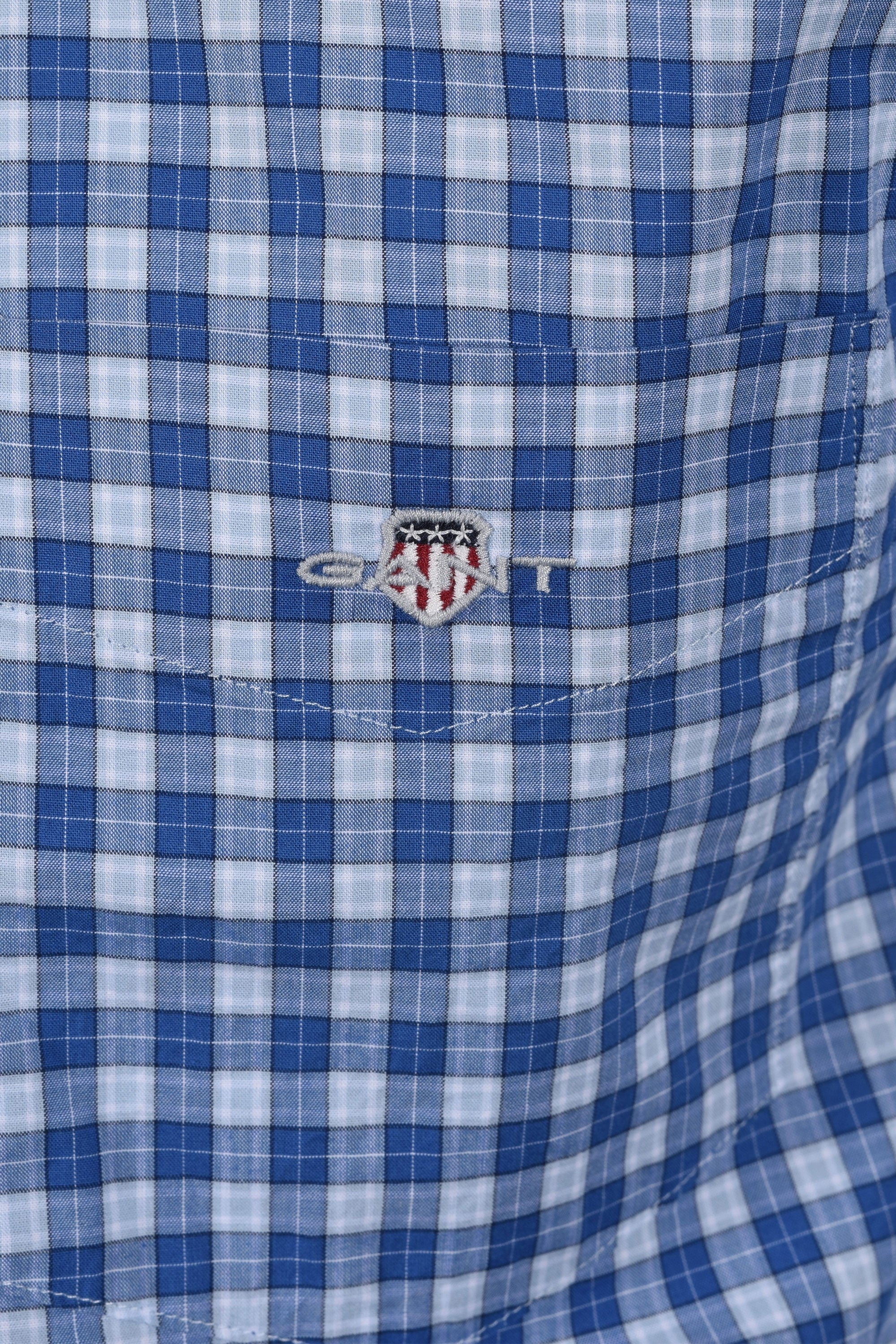 Gant Reg Classic Poplin Check Short Sleeved Shirt Rich Blue - Image 3