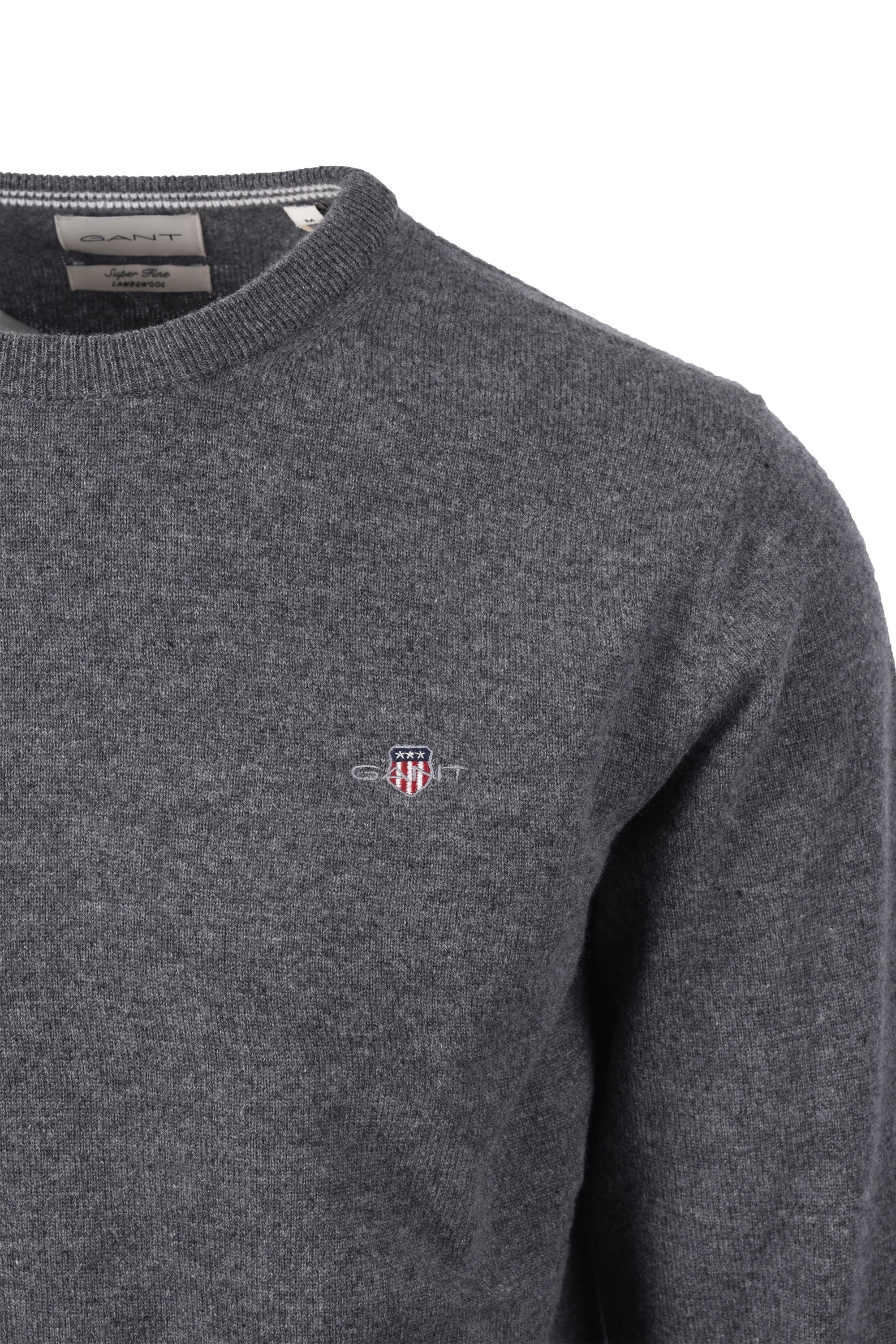 Gant Superfine Lambswool Crew Neck Knitwear Charcoal Melange - Image 3