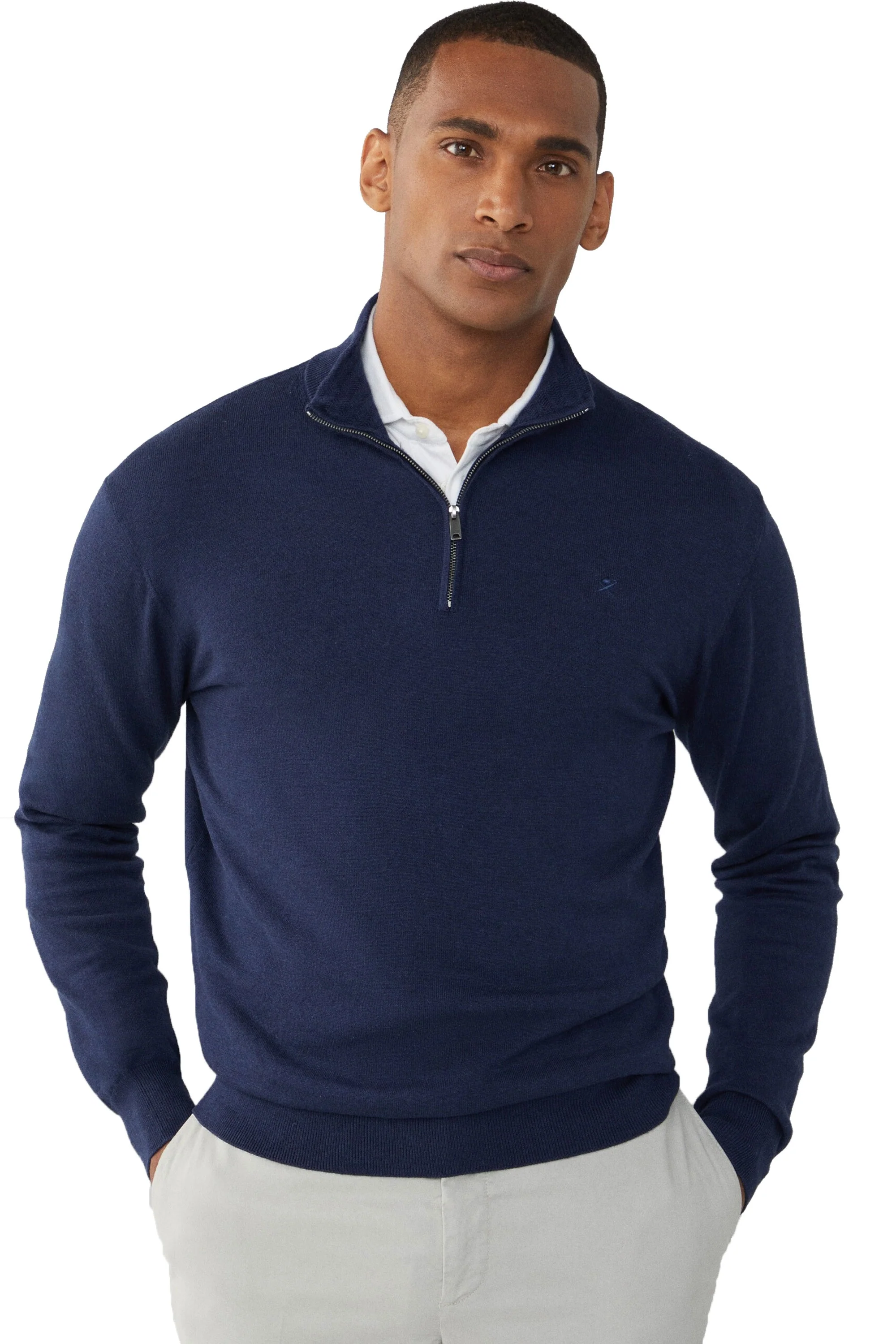 Hackett Cotton Silk Half Zip Knitwear Navy - Image 2