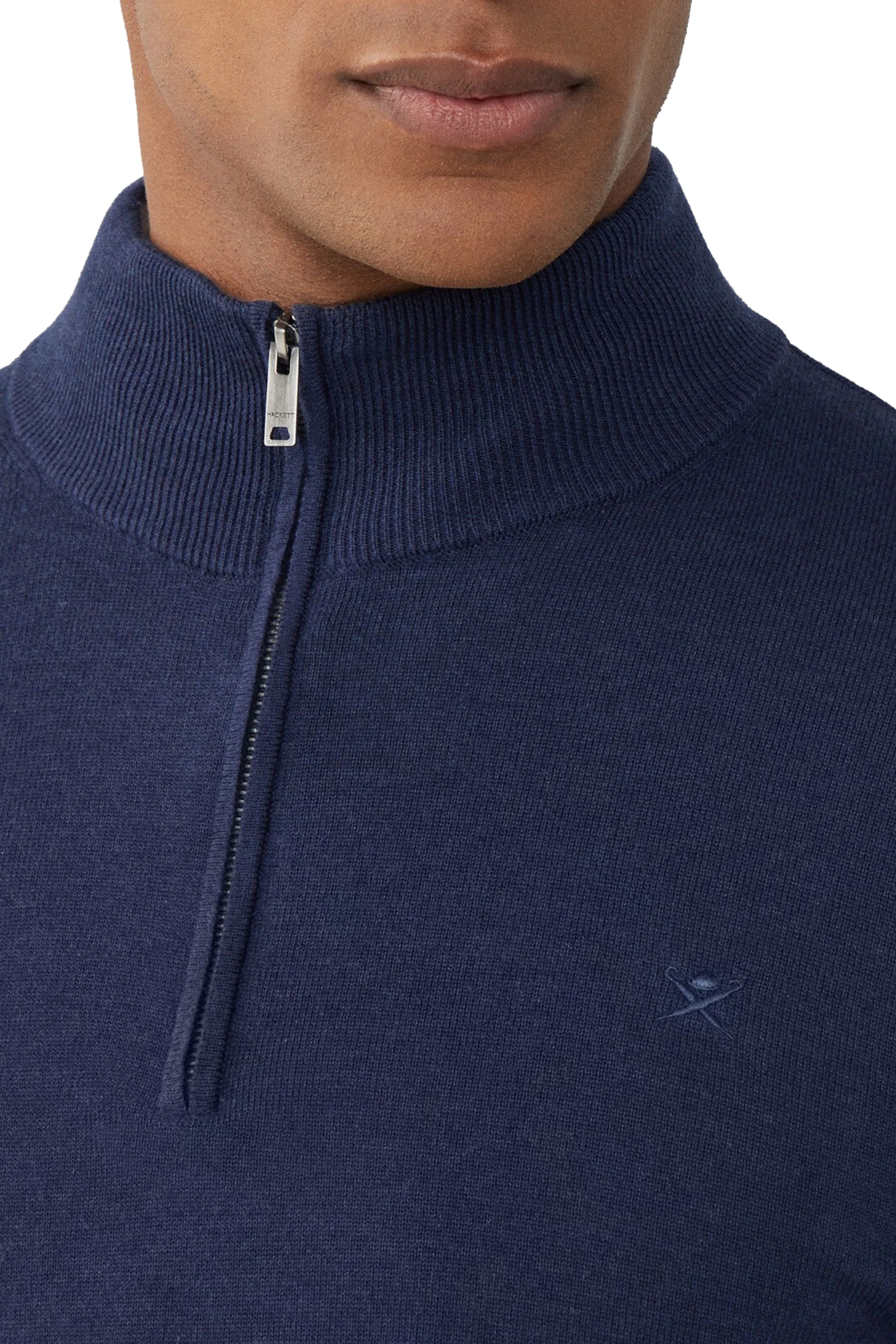 Hackett Cotton Silk Half Zip Knitwear Navy - Image 3